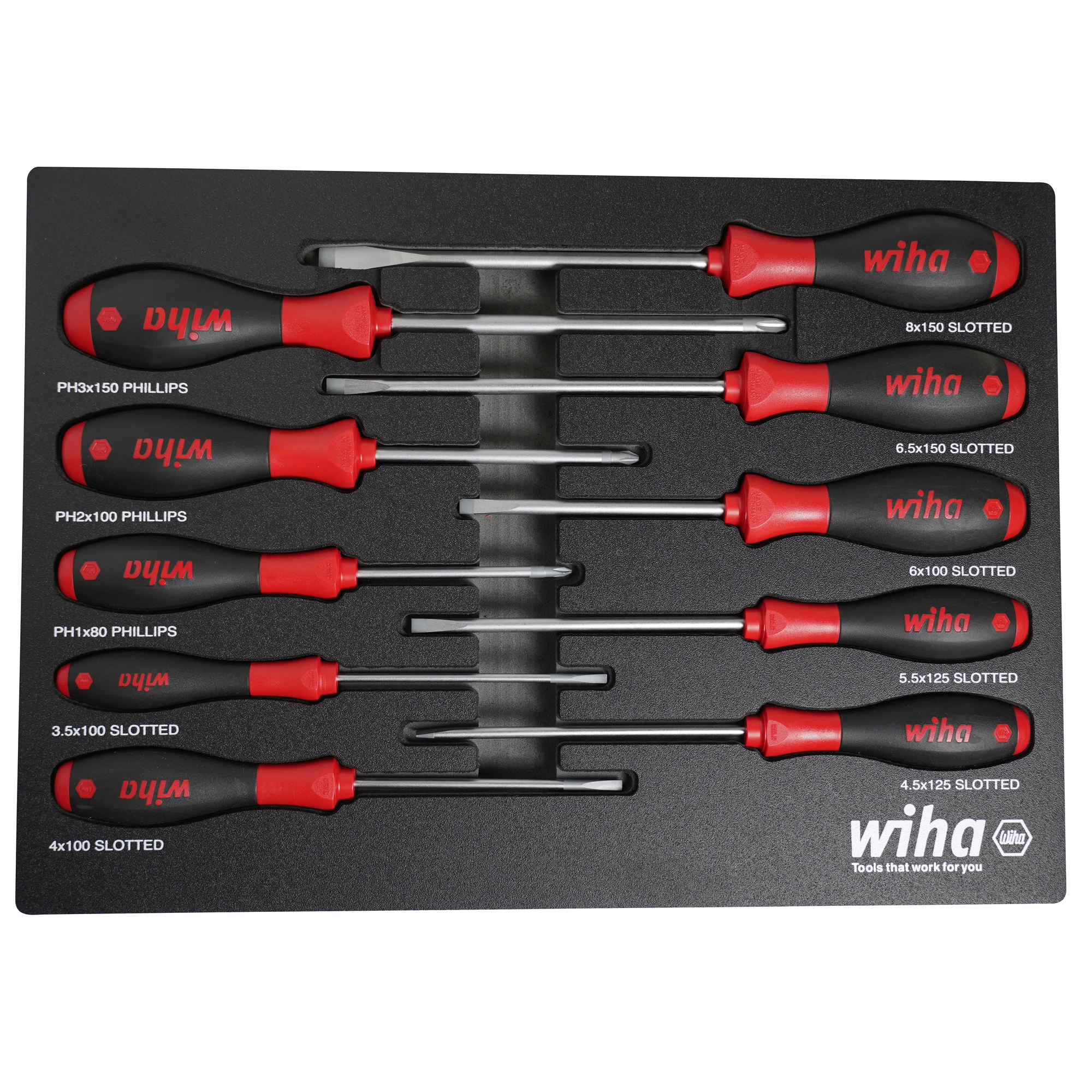 Wiha, 10 Piece SoftFinish Cushion Grip Screwdriver Set, Drive Type Combination, Model 30280