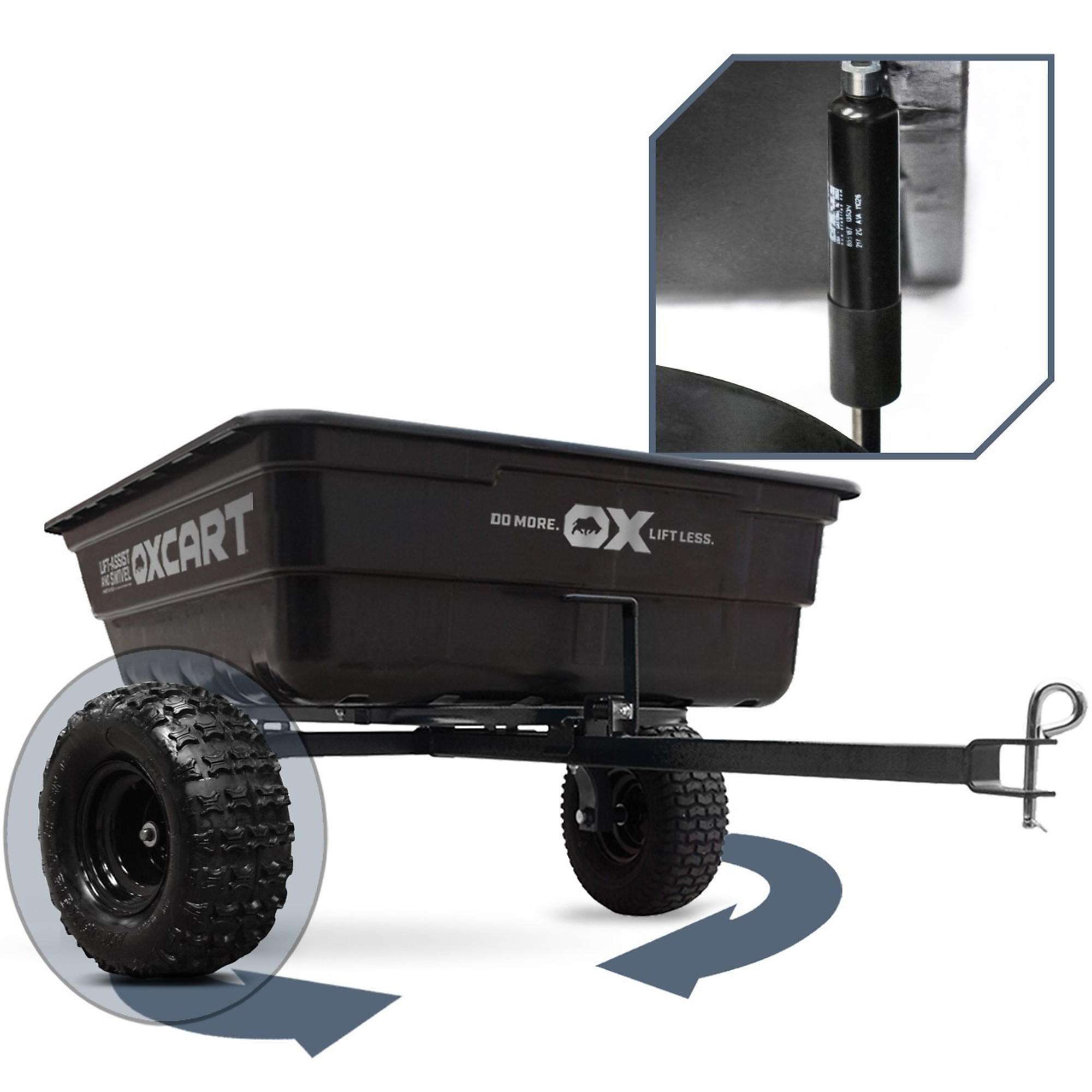 OxCart, 15 cu Lift-Assist Swivel Cart ATV 18â MAG Tires, Total Capacity 1500 lb, Model GTMXF3L218U