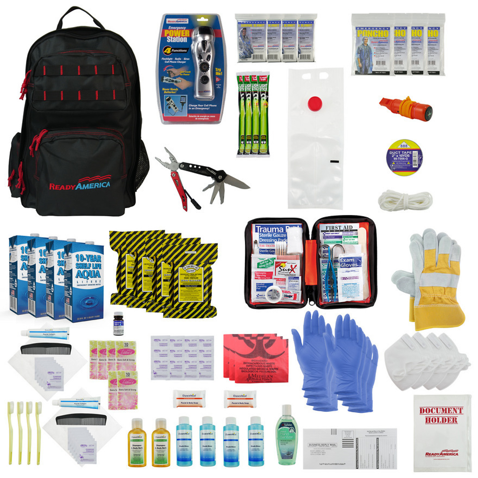 Ready America, 4-Person, 3 Day, Professional Emergency Backpack, Pieces (qty.) 69, Model 70482