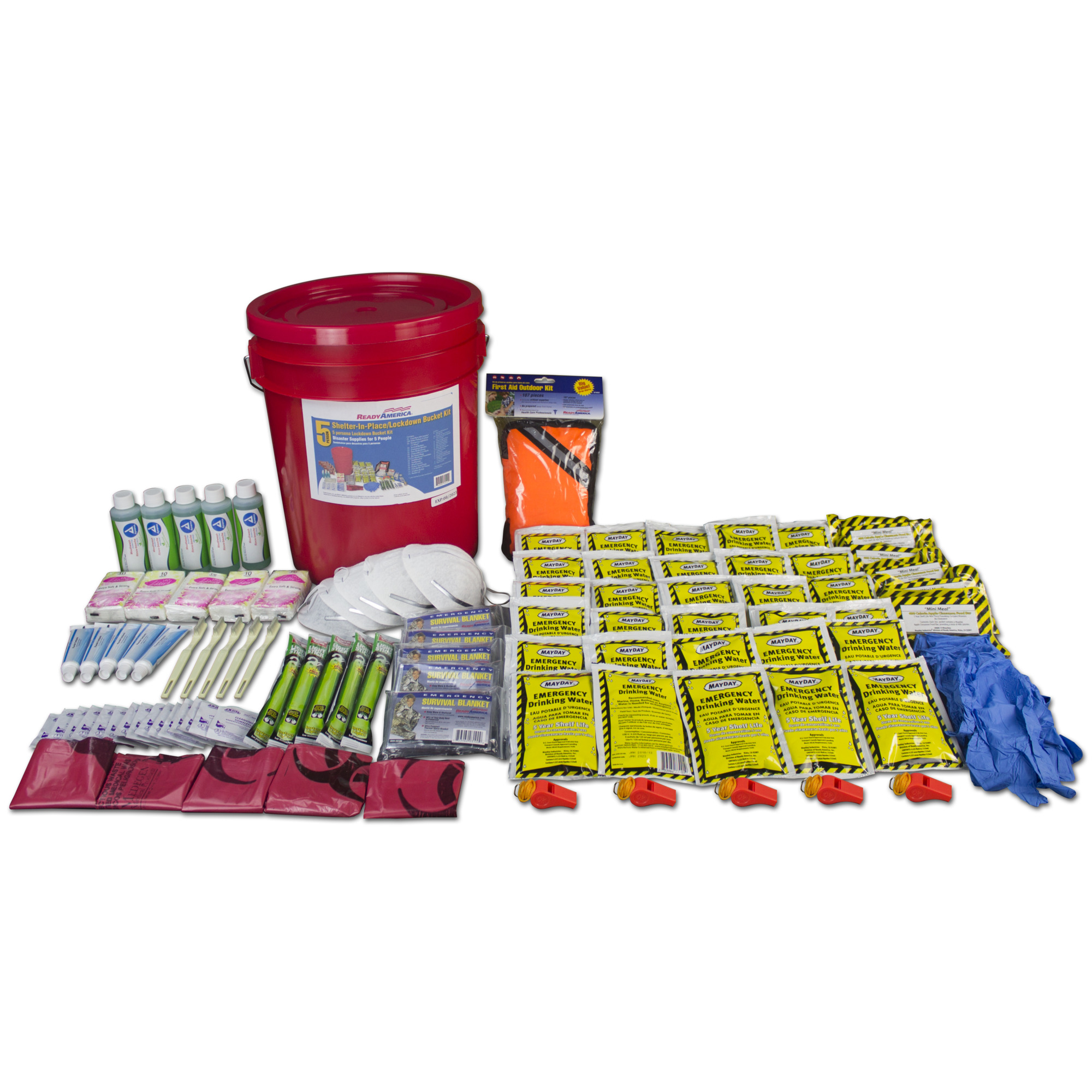 Ready America, 5-person Shelter-In-Place/Lockdown Bucket Kit, Pieces (qty.) 103, Model 70510