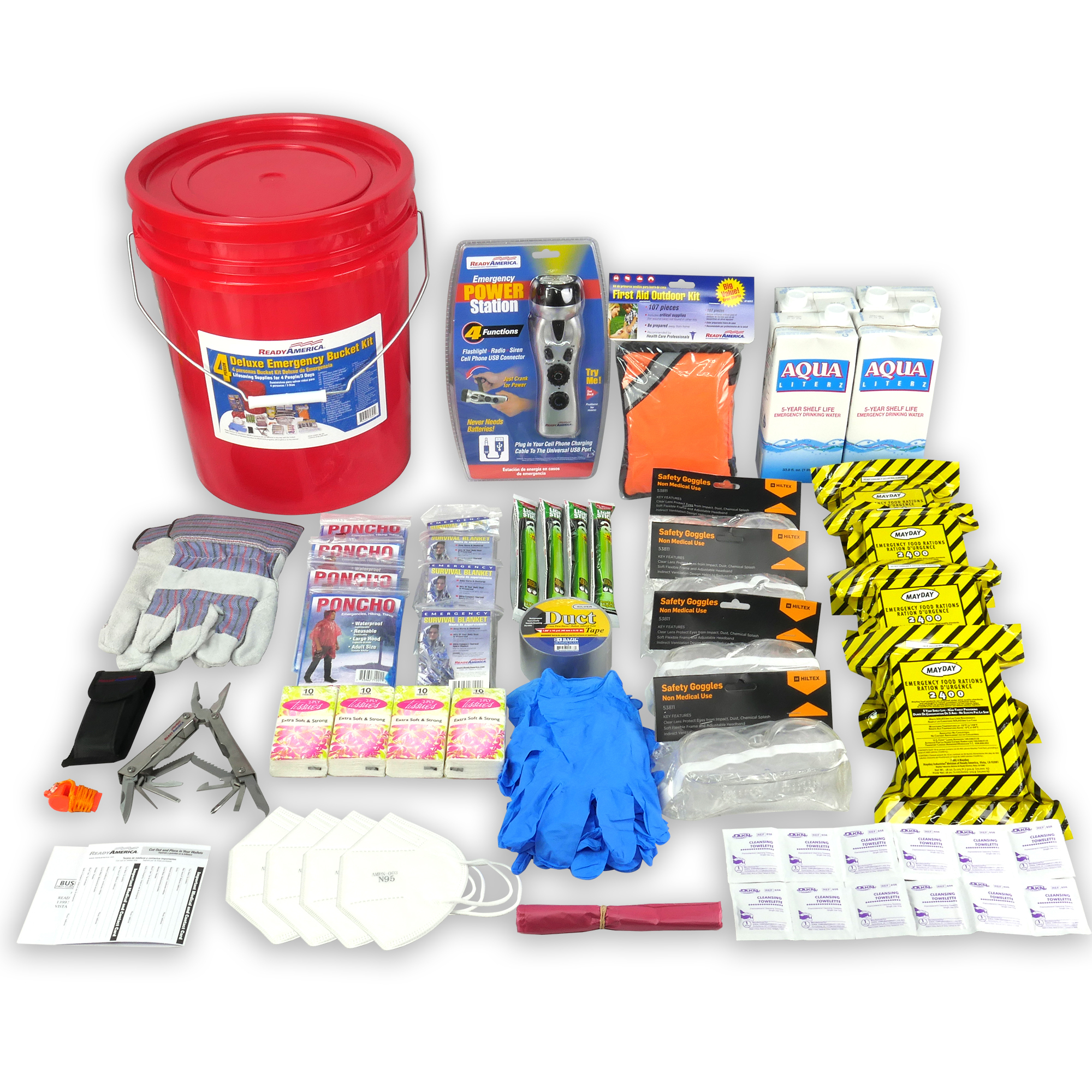 Ready America, 4-Person Deluxe Emergency Bucket Kit, Pieces (qty.) 59, Model 70395