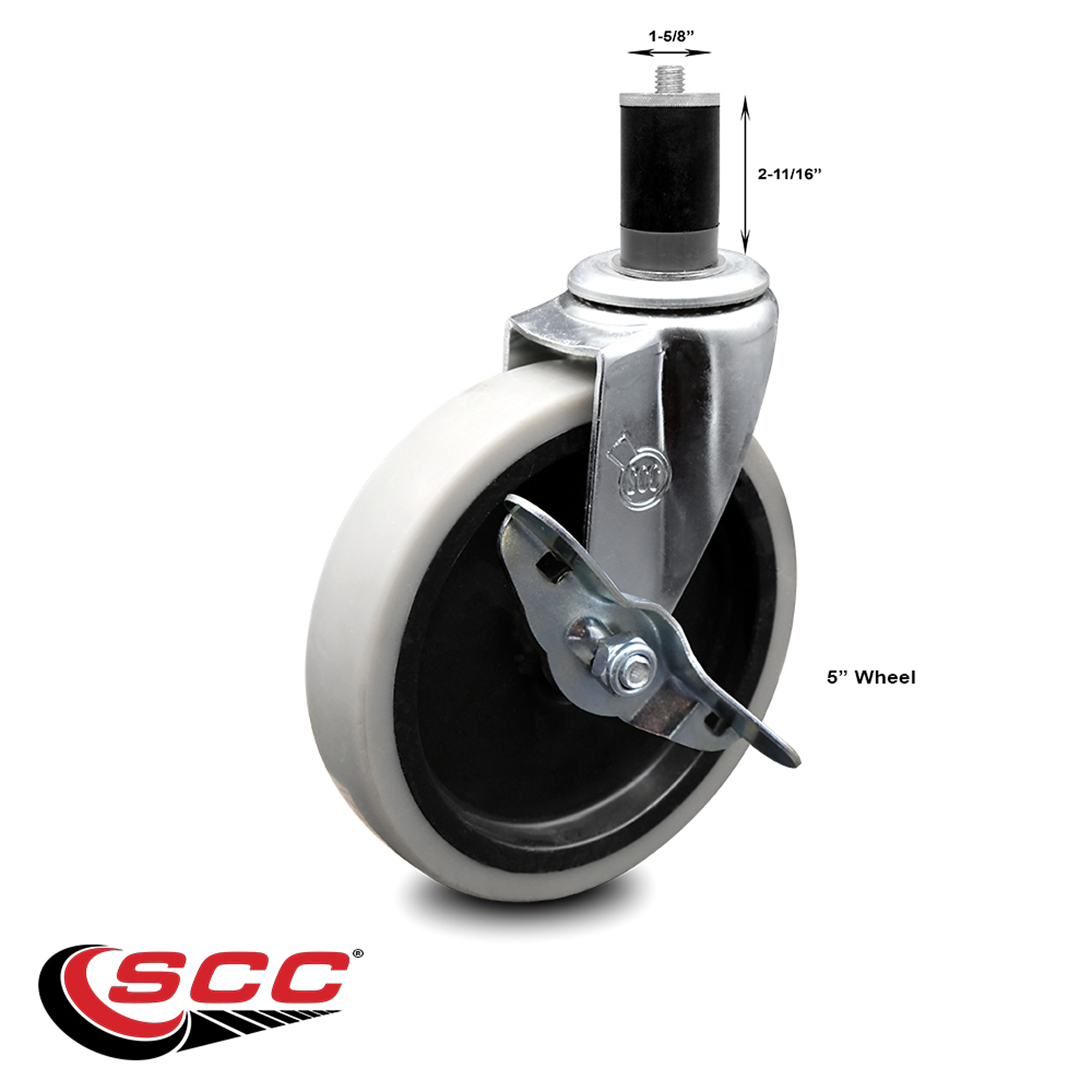 Service Caster, 5Inch Stem Caster, Wheel Diameter 5 in, Caster Type Swivel, Package (qty.) 1, Model SCC-EX05S510-TPRS-SLB-158