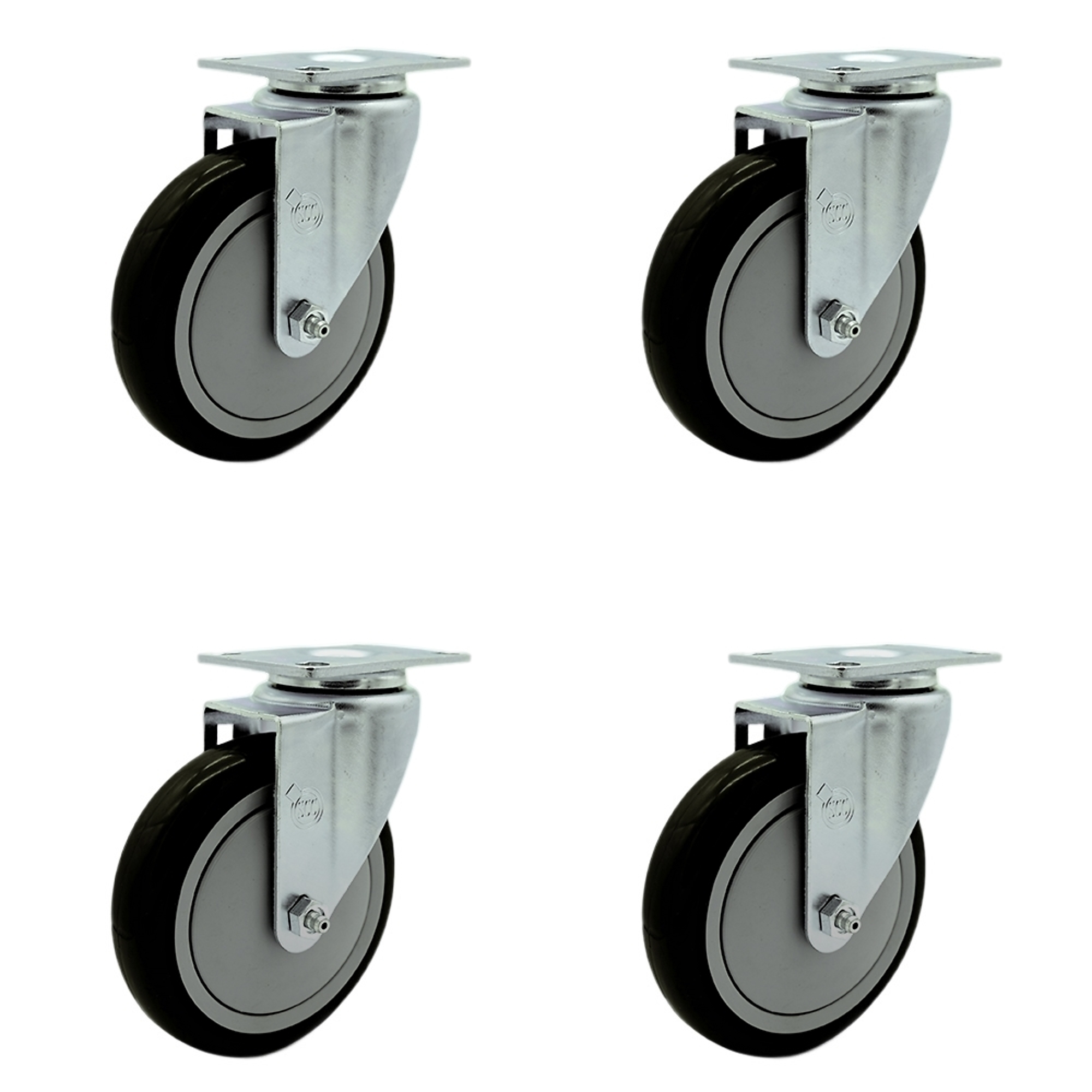 Service Caster, 5Inch x 1 1/4Inch Plate Casters, Wheel Diameter 5 in, Caster Type Swivel, Package (qty.) 4, Model SCC-SS20S514-PPUB-BLK-4