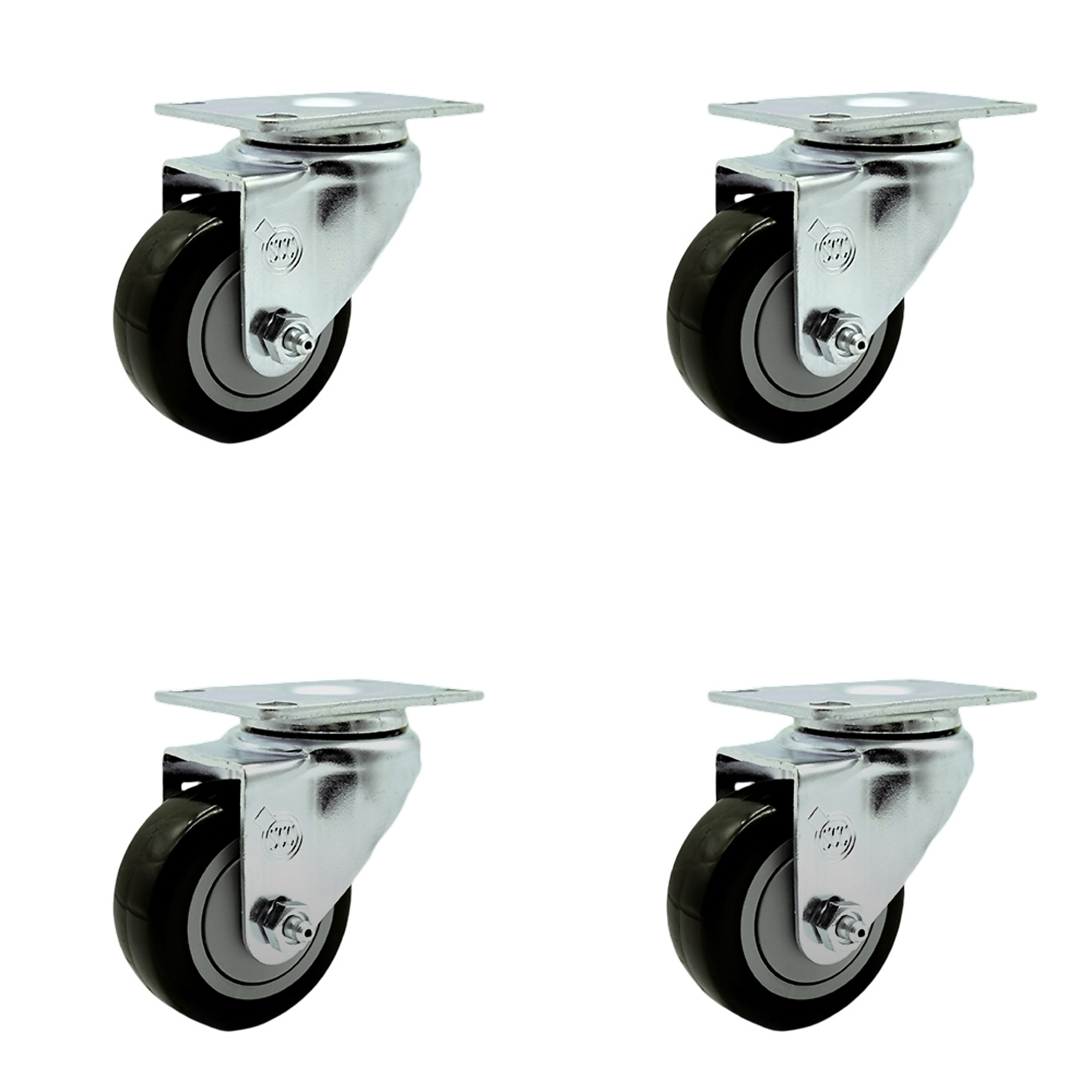 Service Caster, 3Inch x 1 1/4Inch Plate Casters, Wheel Diameter 3 in, Caster Type Swivel, Package (qty.) 4, Model SCC-SS20S314-PPUB-BLK-4