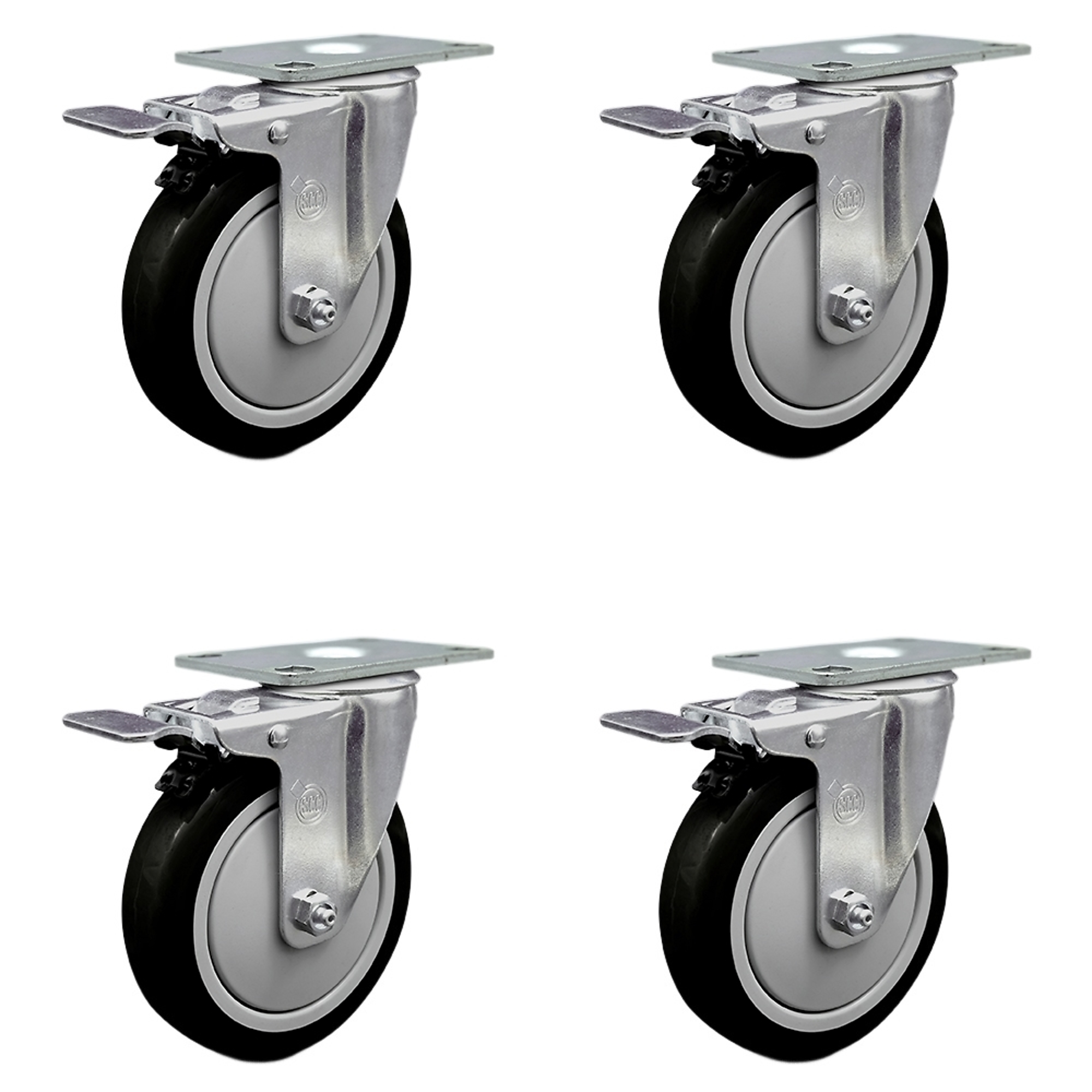 Service Caster, 5Inch x 1 1/4Inch Plate Casters, Wheel Diameter 5 in, Caster Type Swivel, Package (qty.) 4, Model SCC-SSTTL20S514-PPUB-BLK-4