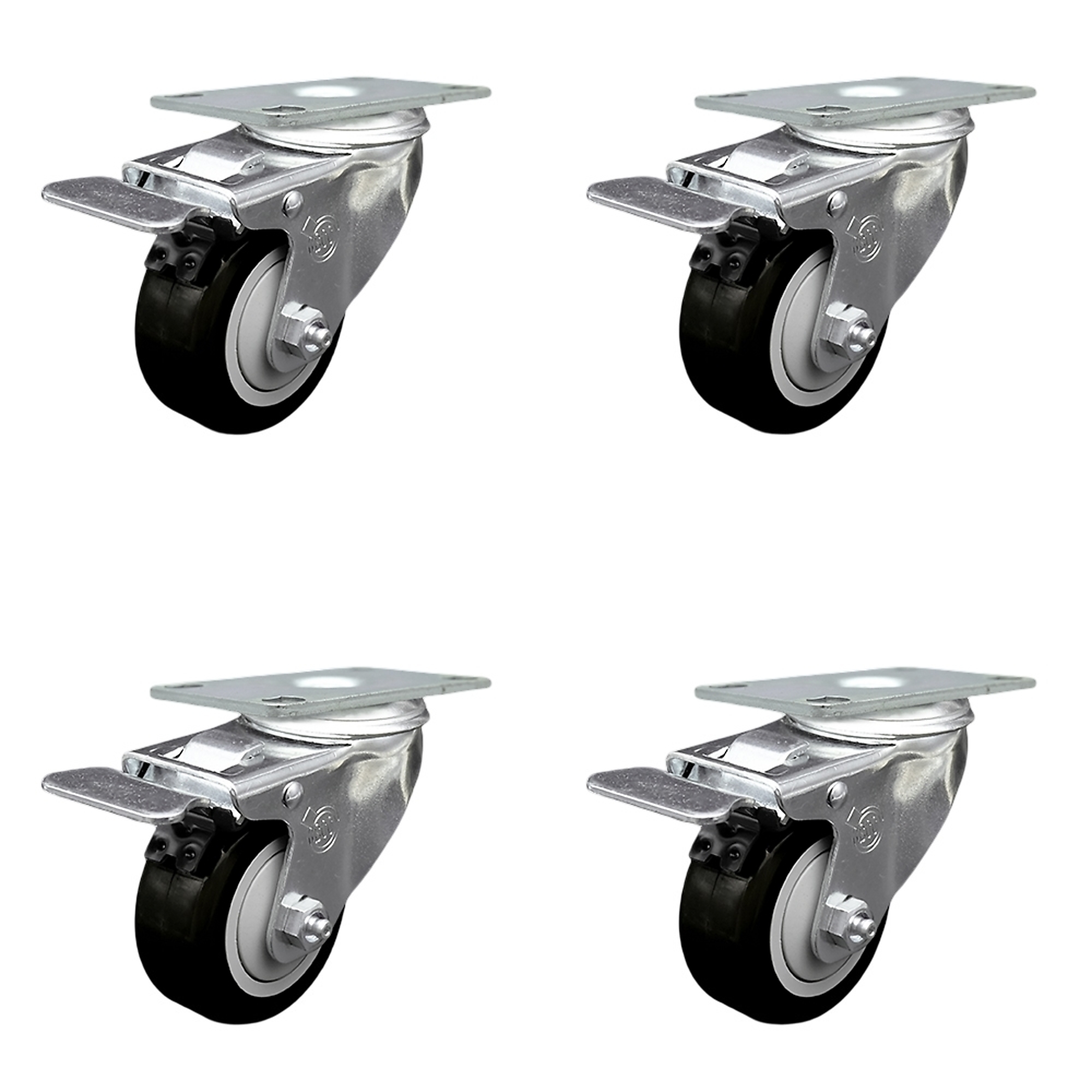 Service Caster, 3 1/2Inch x 1 1/4Inch Plate Casters, Wheel Diameter 3.5 in, Caster Type Swivel, Package (qty.) 4, Model SCC-SSTTL20S3514-PPUB-BLK-4