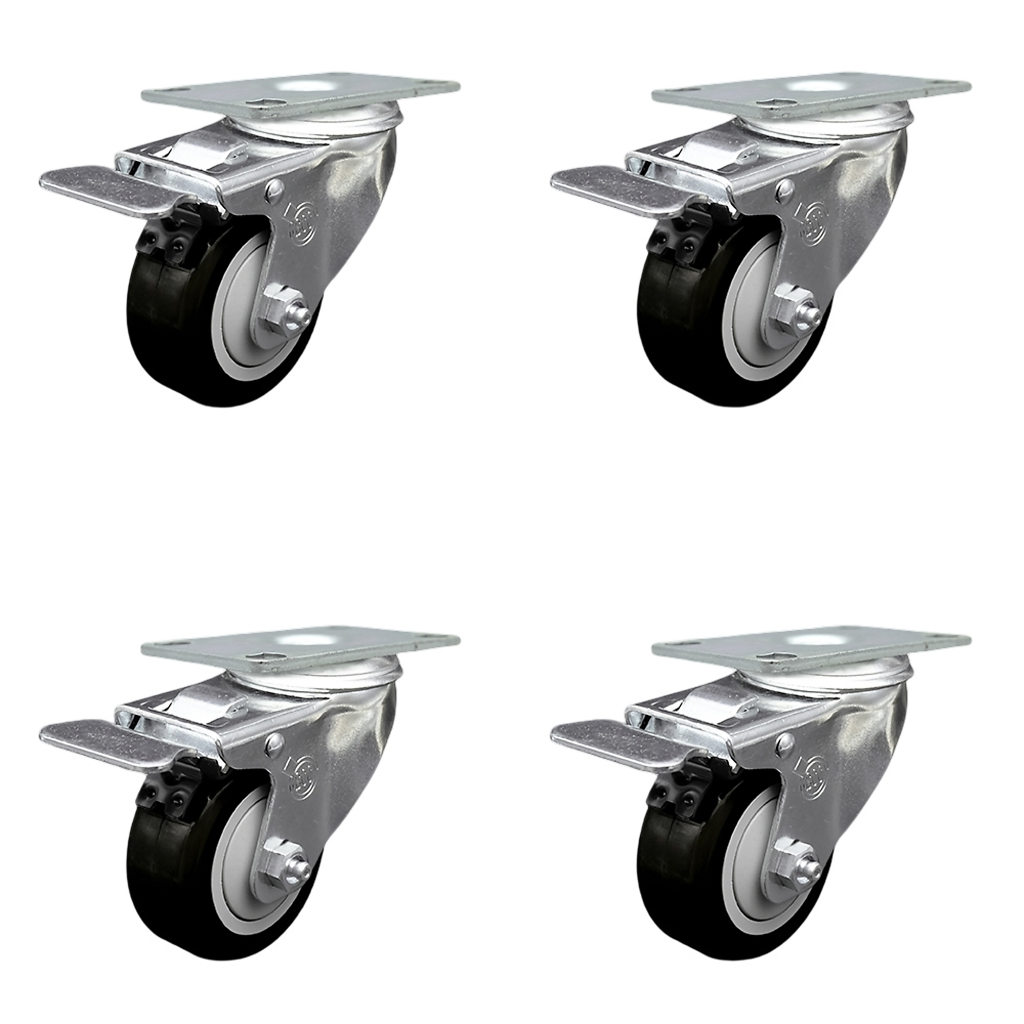 Service Caster, 3Inch x 1 1/4Inch Plate Casters, Wheel Diameter 3 in, Caster Type Swivel, Package (qty.) 4, Model SCC-SSTTL20S314-PPUB-BLK-4