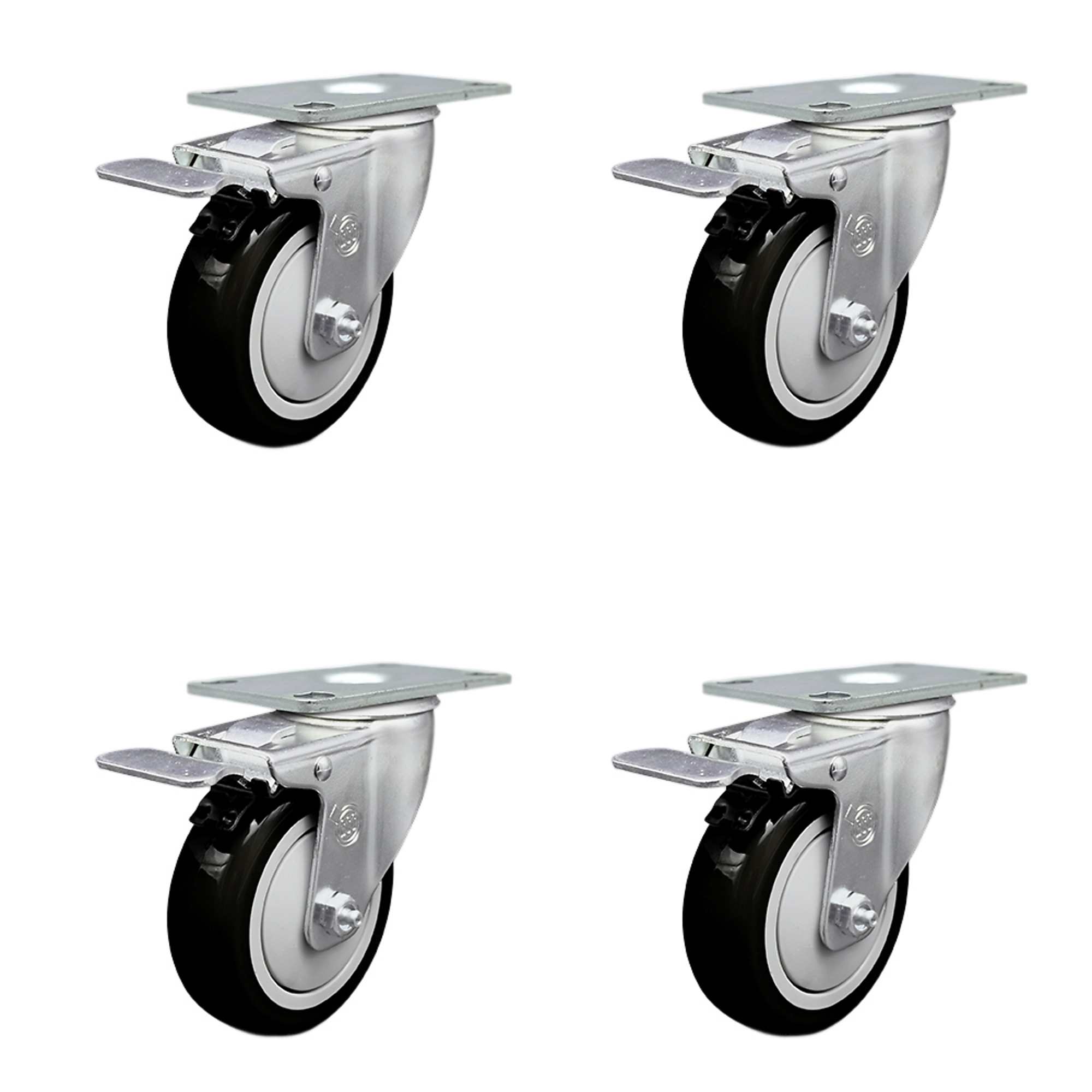 Service Caster, 4Inch x 1 1/4Inch Plate Casters, Wheel Diameter 4 in, Caster Type Swivel, Package (qty.) 4, Model SCC-SSTTL20S414-PPUB-BLK-4