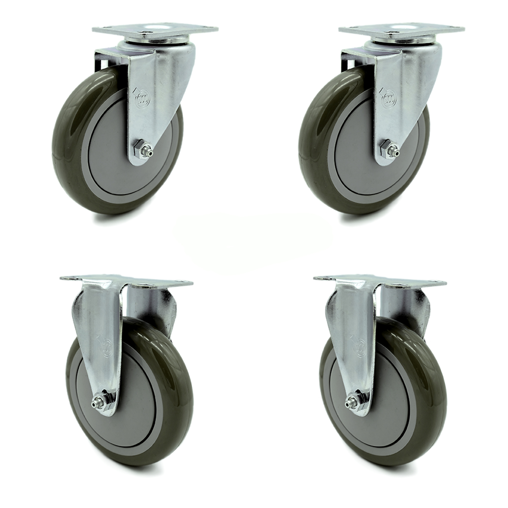 Service Caster, 5Inch x 1 1/4Inch Plate Casters, Wheel Diameter 5 in, Caster Type Swivel, Package (qty.) 4, Model RUB-SCC-20S514-PPUB-2-R514-2