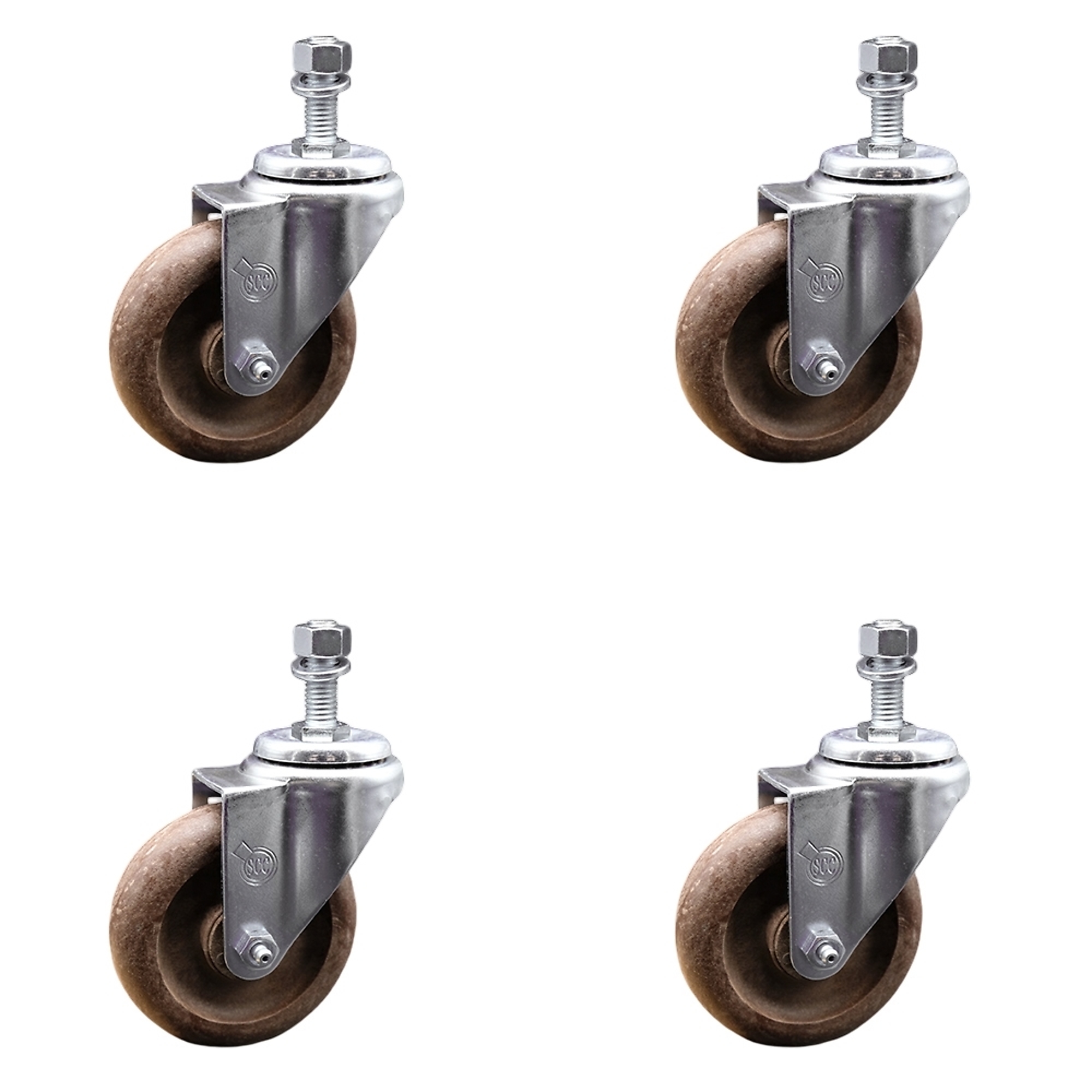 Service Caster, 4Inch x 1 1/4Inch Stem Casters, Wheel Diameter 4 in, Caster Type Swivel, Package (qty.) 4, Model SCC-SSTS20S414-GFNSHT-381615-4