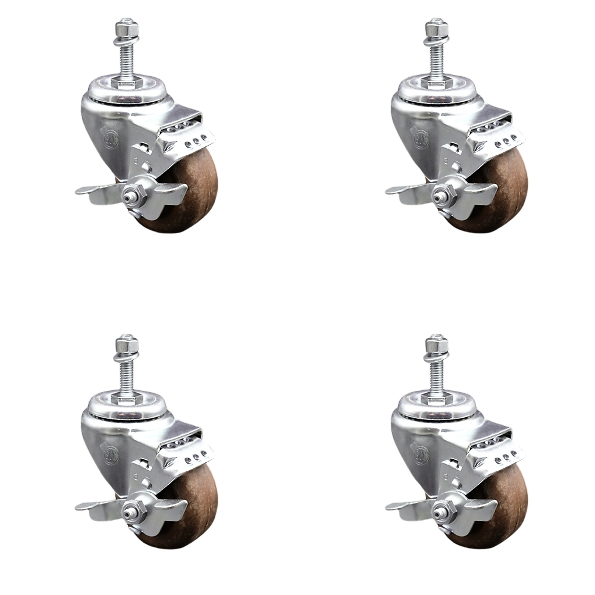 Service Caster, 3 1/2Inch x 1 1/4Inch Stem Casters, Wheel Diameter 3.5 in, Caster Type Swivel, Package (qty.) 4, Model SCC-TS20S3514-GFNSHT-TLB-381615