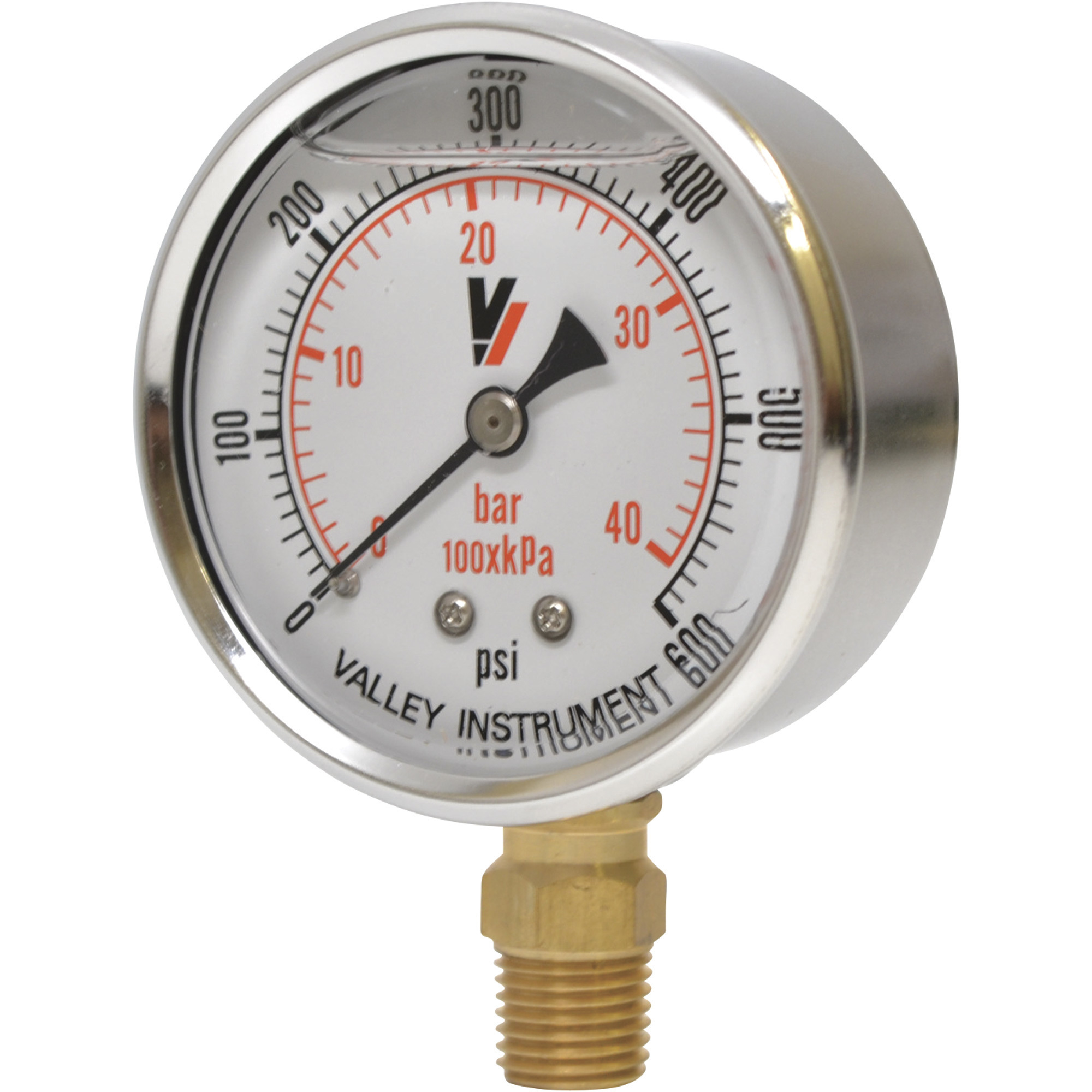 Valley Instrument Grade A Stem Mount 2 1/2Inch Glycerin Filled Gauge, 0-600 PSI