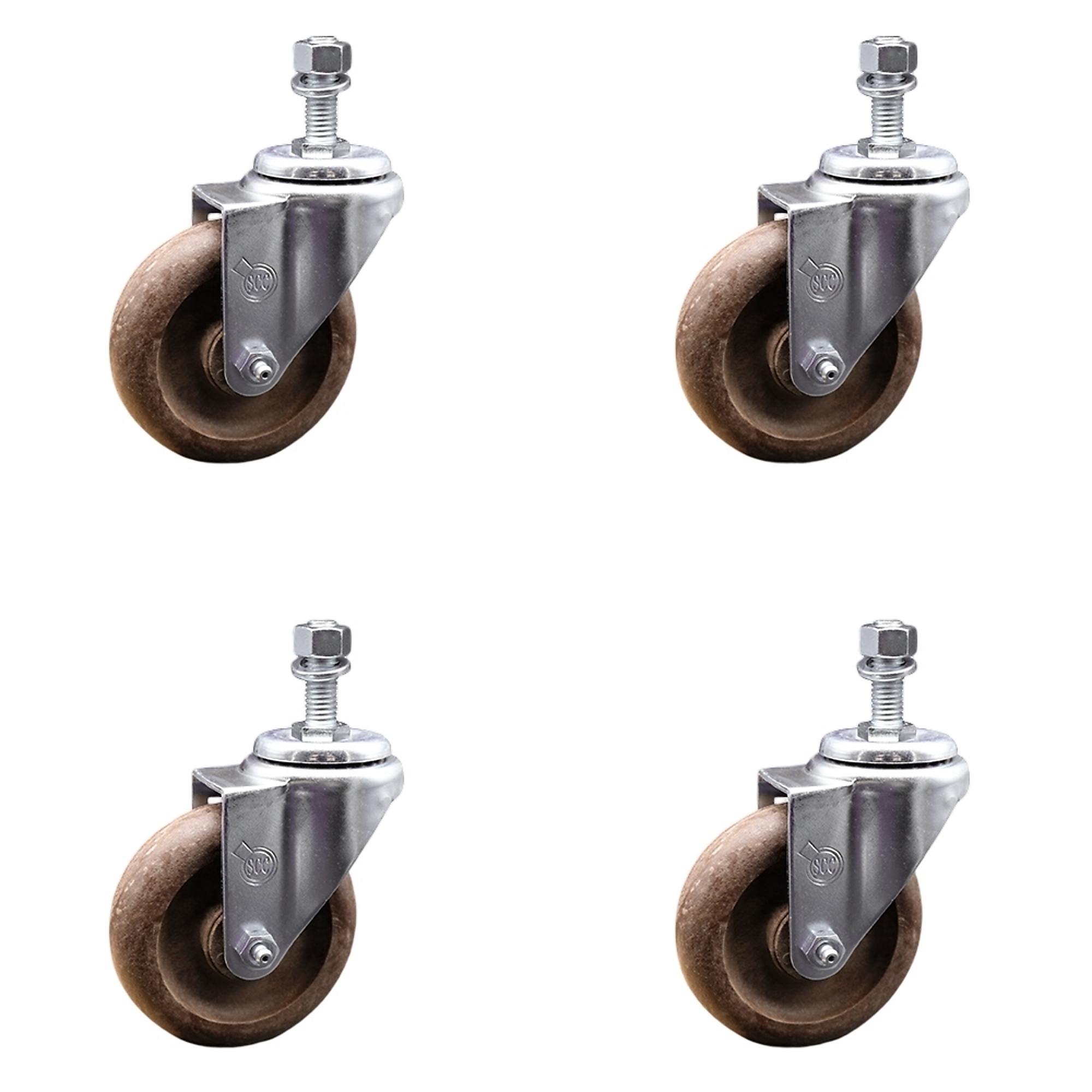 Service Caster, 4Inch x 1 1/4Inch Stem Casters, Wheel Diameter 4 in, Caster Type Swivel, Package (qty.) 4, Model SCC-TS20S414-GFNSHT-381615-4