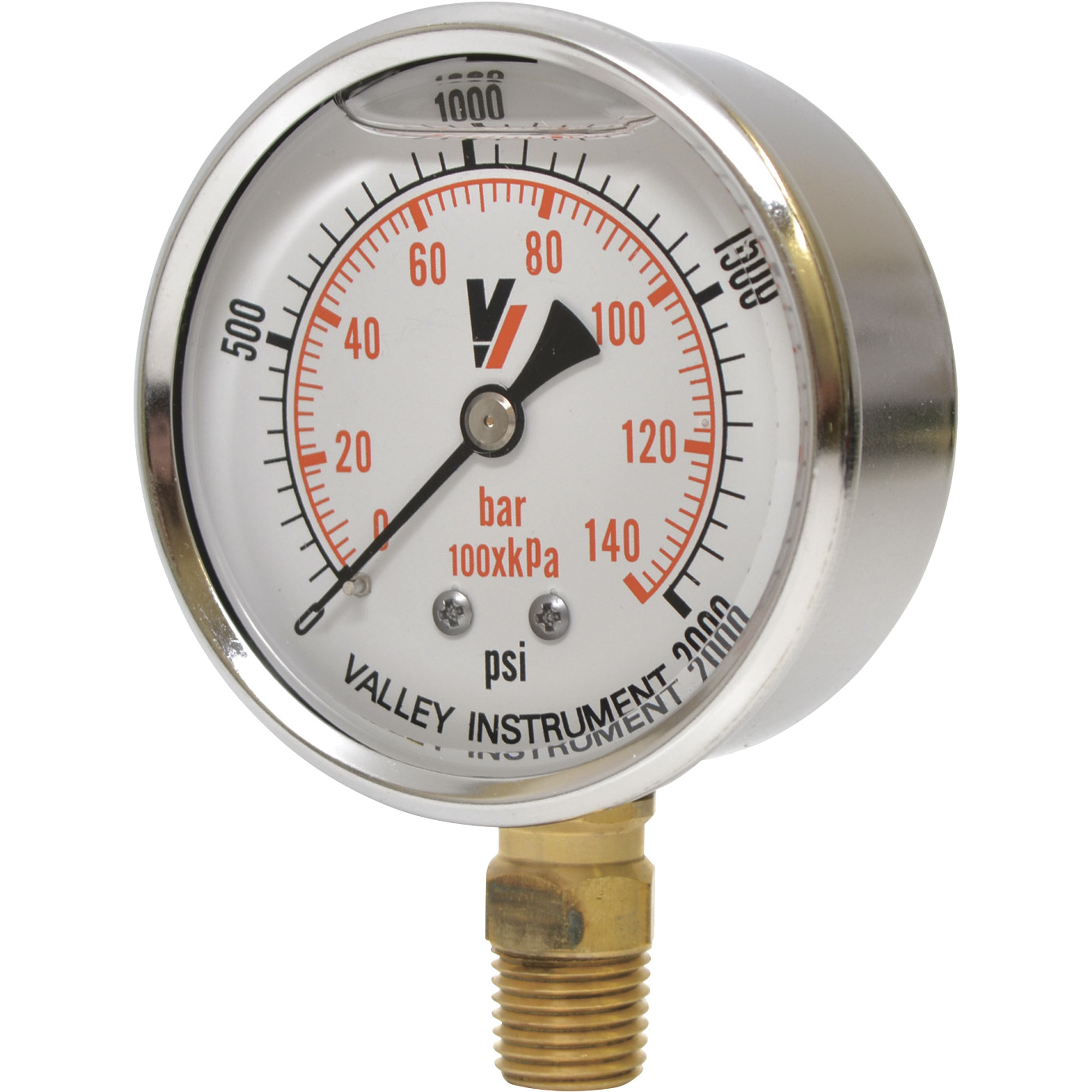 Valley Instrument Grade A Stem Mount 2 1/2Inch Glycerin Filled Gauge, 0-2,000 PSI