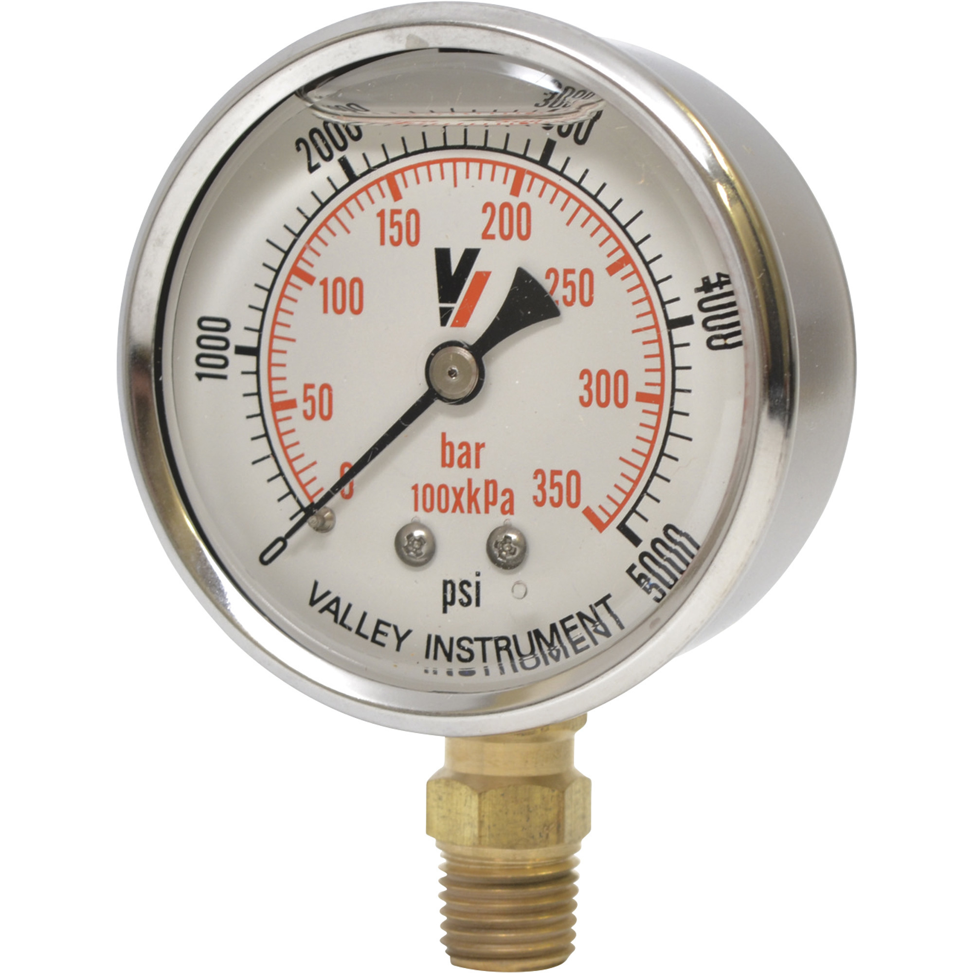 Valley Instrument Grade A Stem Mount 2 1/2Inch Glycerin Filled Gauge, 0-5,000 PSI