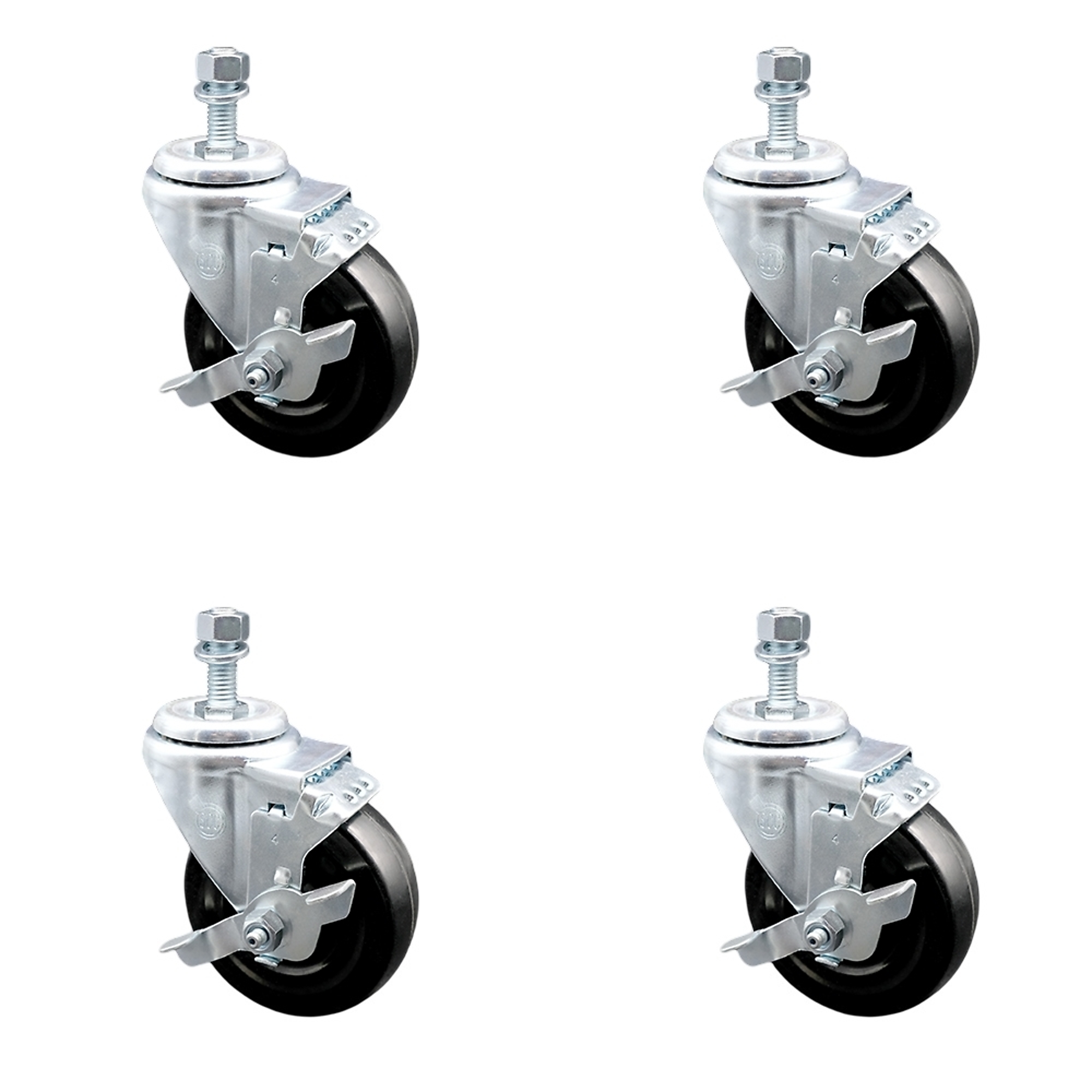 Service Caster, 4Inch x 1 1/4Inch Stem Casters, Wheel Diameter 4 in, Caster Type Swivel, Package (qty.) 4, Model SCC-TS20S414-HRS-TLB-121315-4