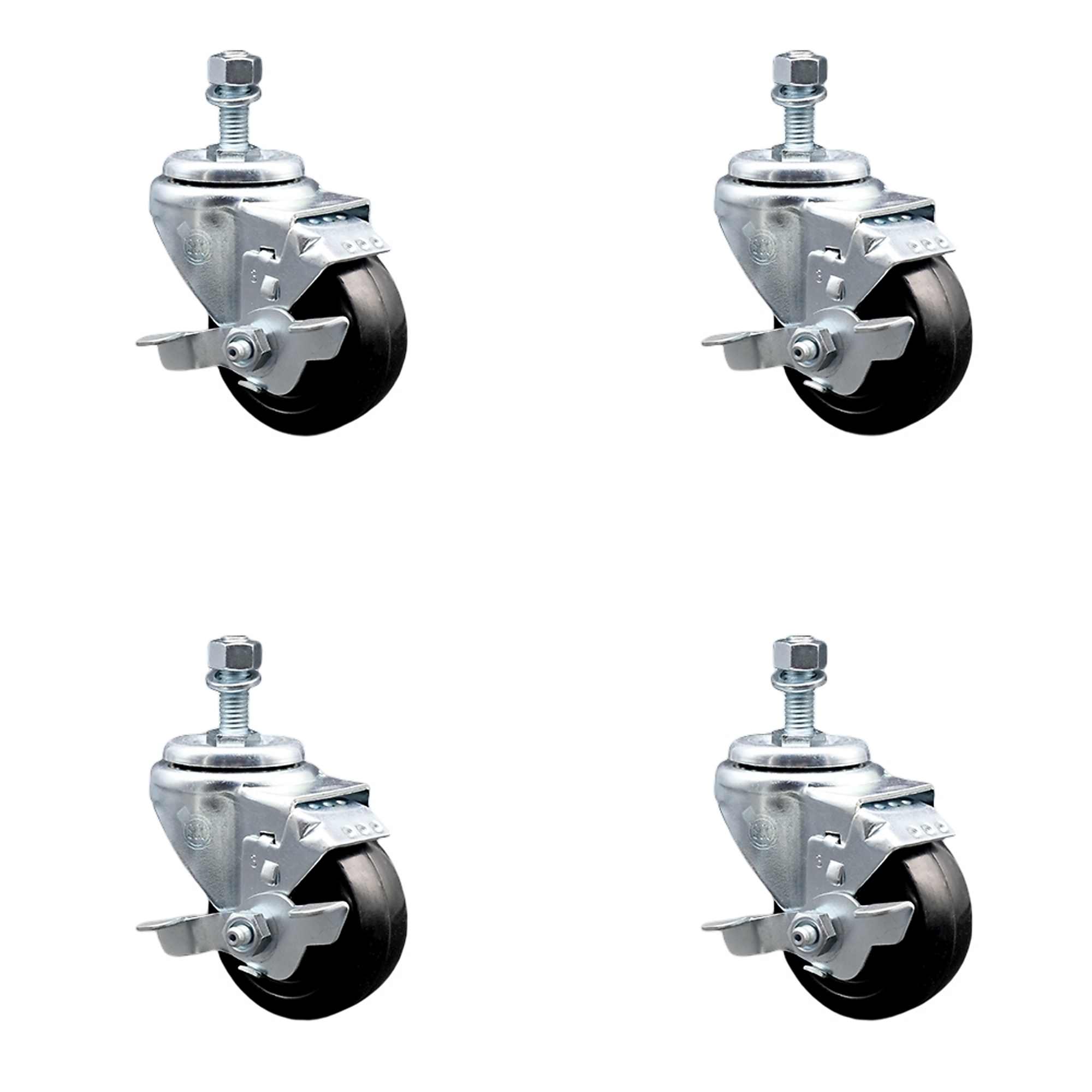 Service Caster, 3 1/2Inch x 1 1/4Inch Stem Casters, Wheel Diameter 3.5 in, Caster Type Swivel, Package (qty.) 4, Model SCC-SSTS20S3514-HRS-TLB-121315-