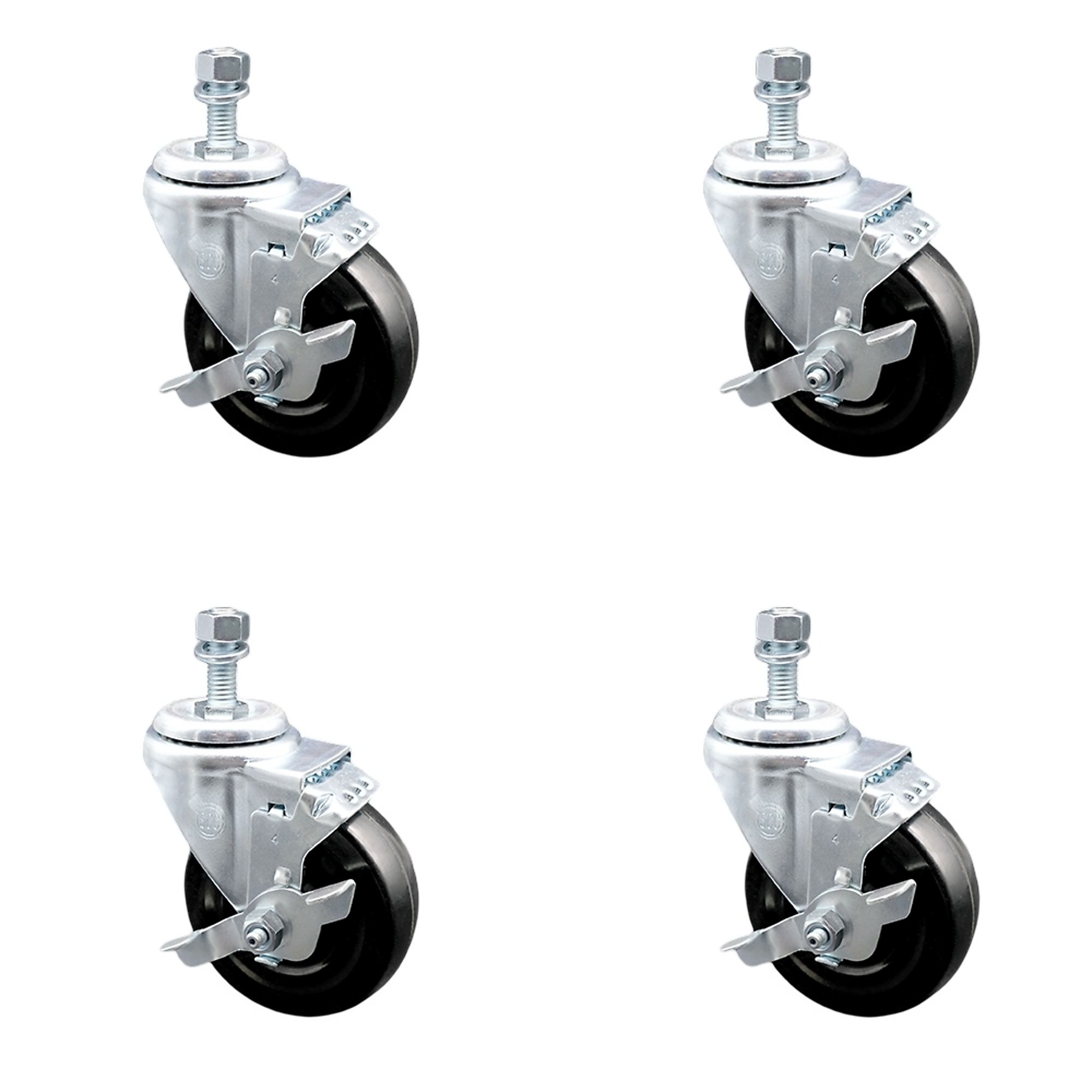 Service Caster, 4Inch x 1 1/4Inch Stem Casters, Wheel Diameter 4 in, Caster Type Swivel, Package (qty.) 4, Model SCC-SSTS20S414-HRS-TLB-121315-4