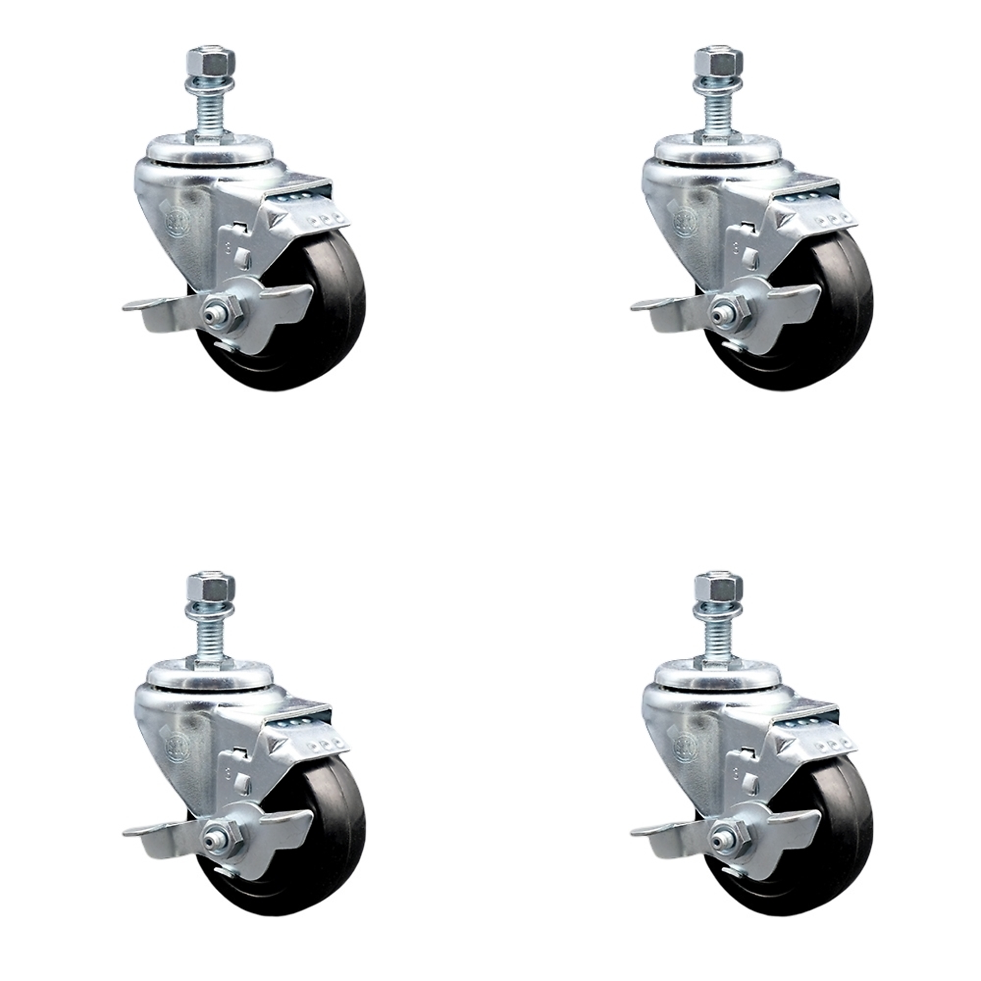 Service Caster, 3 1/2Inch x 1 1/4Inch Stem Casters, Wheel Diameter 3.5 in, Caster Type Swivel, Package (qty.) 4, Model SCC-SSTS20S3514-HRS-TLB-381615-