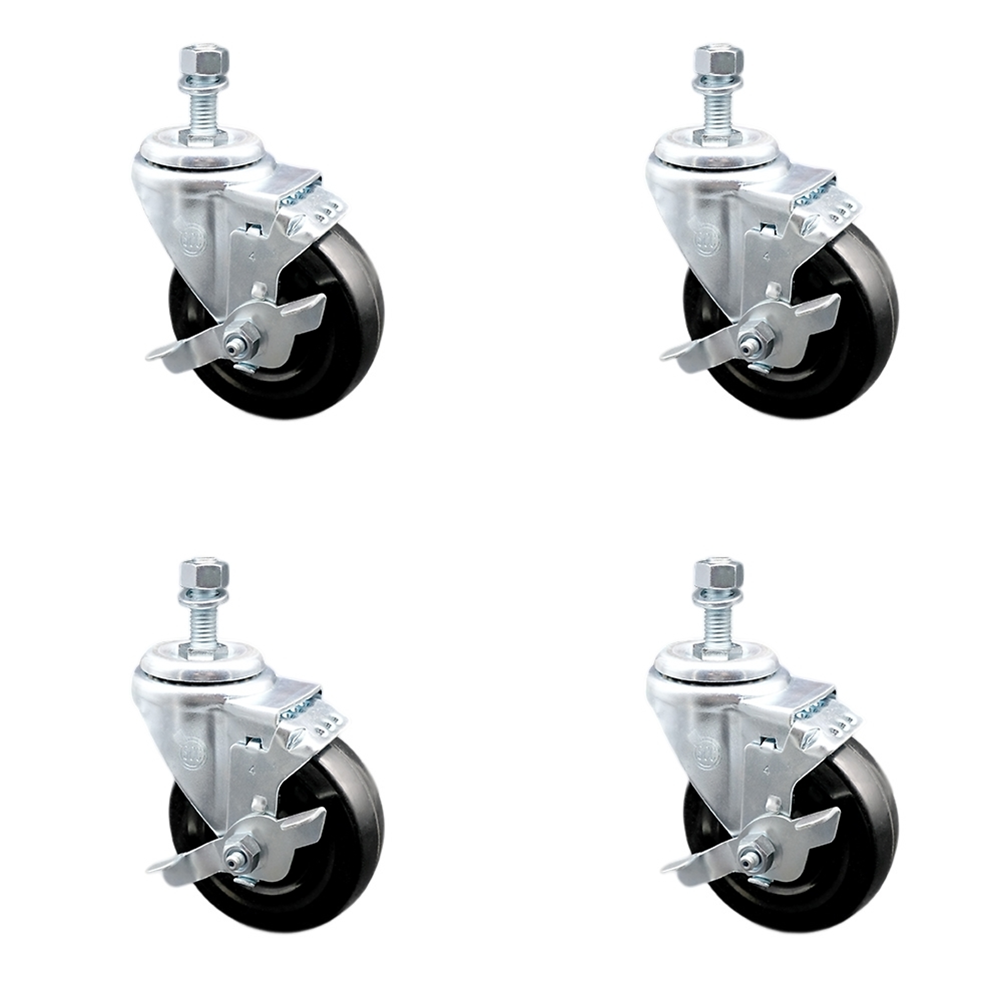 Service Caster, 4Inch x 1 1/4Inch Stem Casters, Wheel Diameter 4 in, Caster Type Swivel, Package (qty.) 4, Model SCC-SSTS20S414-HRS-TLB-M1015-4