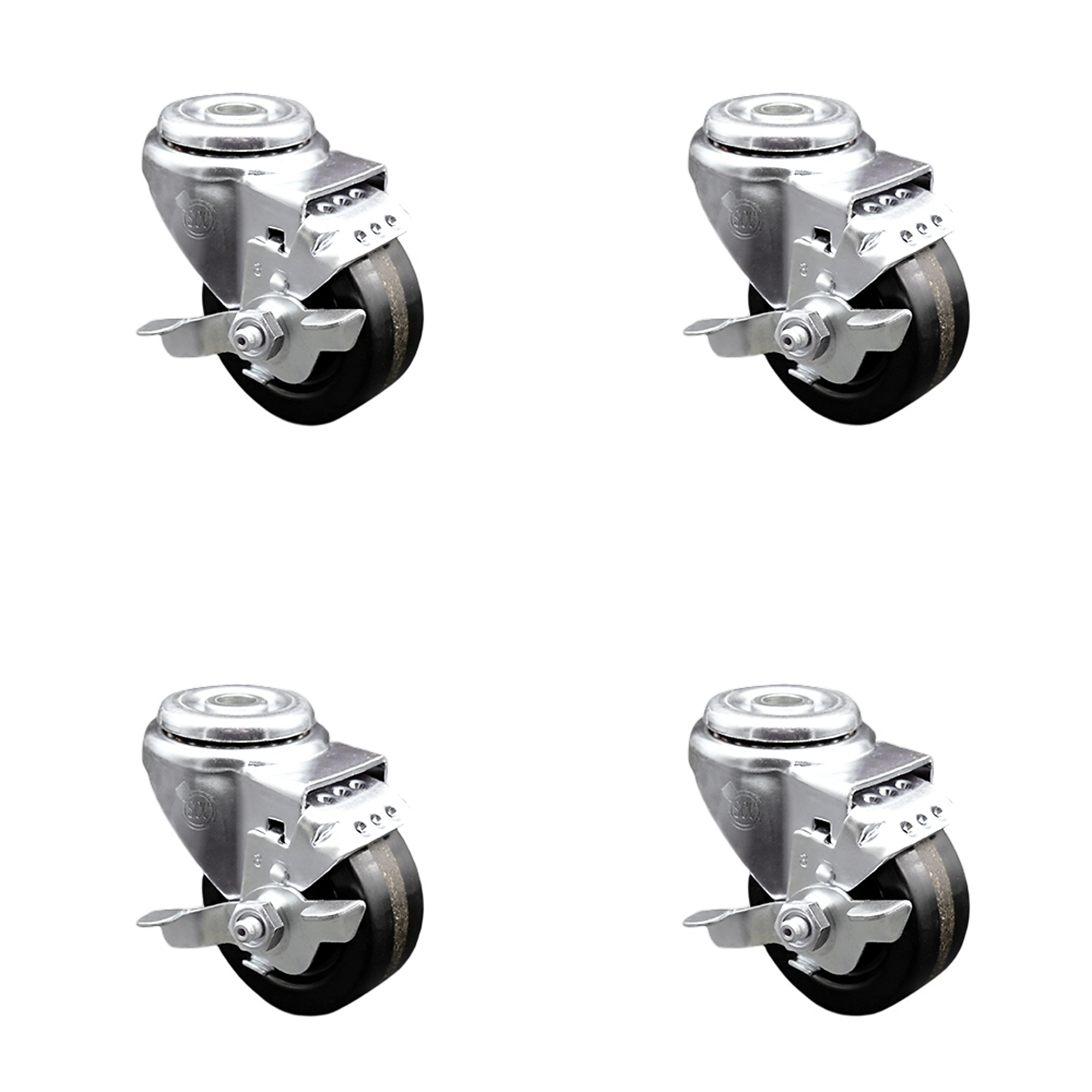 Service Caster, 3Inch x 1 1/4Inch Stem Casters, Wheel Diameter 3 in, Caster Type Swivel, Package (qty.) 4, Model SCC-BH20S314-PHR-TLB-4