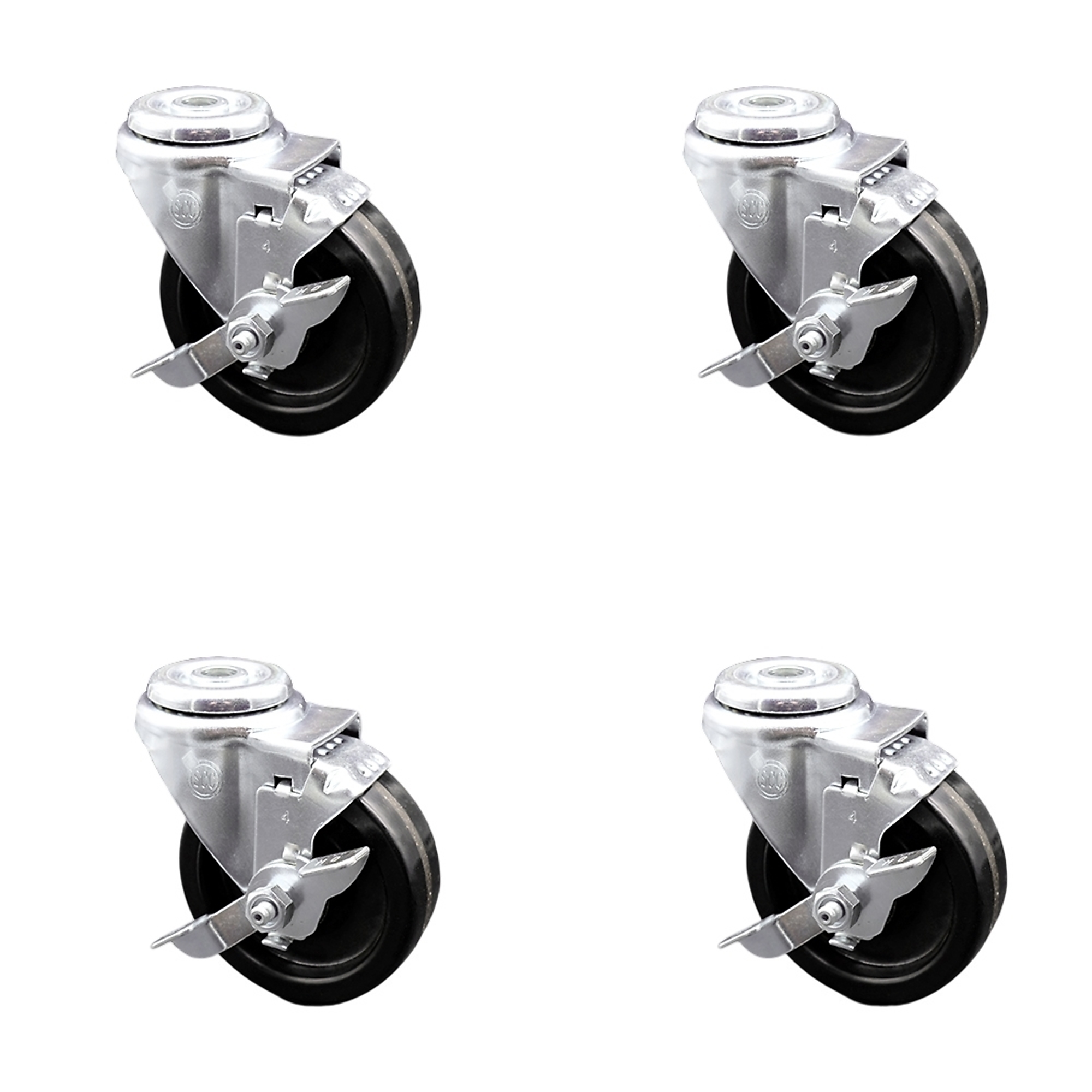 Service Caster, 4Inch x 1 1/4Inch Stem Casters, Wheel Diameter 4 in, Caster Type Swivel, Package (qty.) 4, Model SCC-BH20S414-PHR-TLB-4