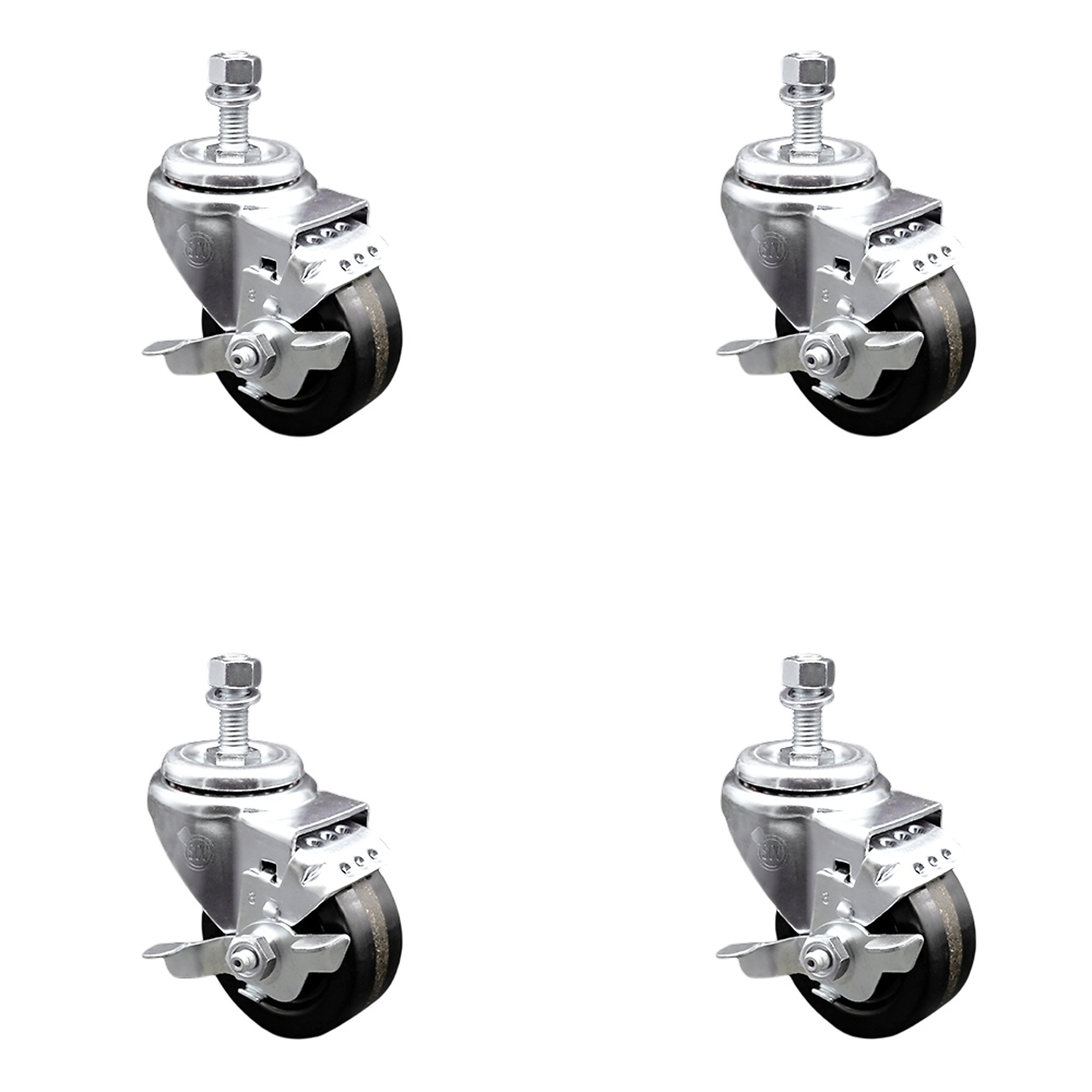 Service Caster, 3 1/2Inch x 1 1/4Inch Stem Casters, Wheel Diameter 3.5 in, Caster Type Swivel, Package (qty.) 4, Model SCC-TS20S3514-PHR-TLB-121315-4