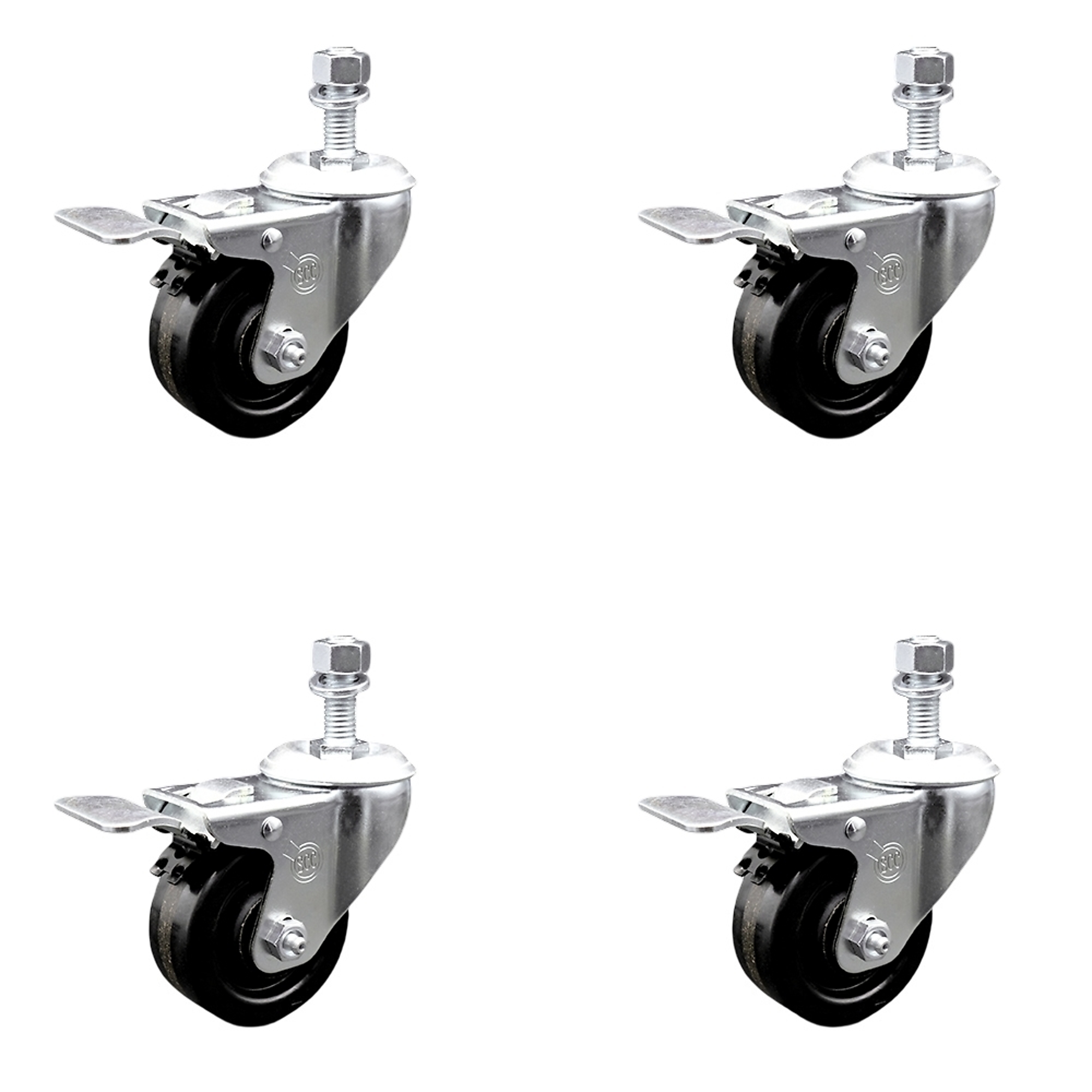 Service Caster, 3 1/2Inch x 1 1/4Inch Stem Casters, Wheel Diameter 3.5 in, Caster Type Swivel, Package (qty.) 4, Model SCC-TSTTL20S3514-PHR-M1215-4