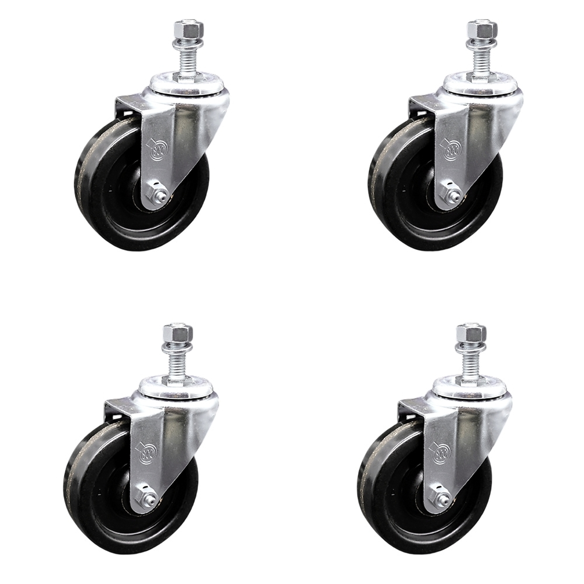 Service Caster, 4Inch x 1 1/4Inch Stem Casters, Wheel Diameter 4 in, Caster Type Swivel, Package (qty.) 4, Model SCC-TS20S414-PHR-121315-4