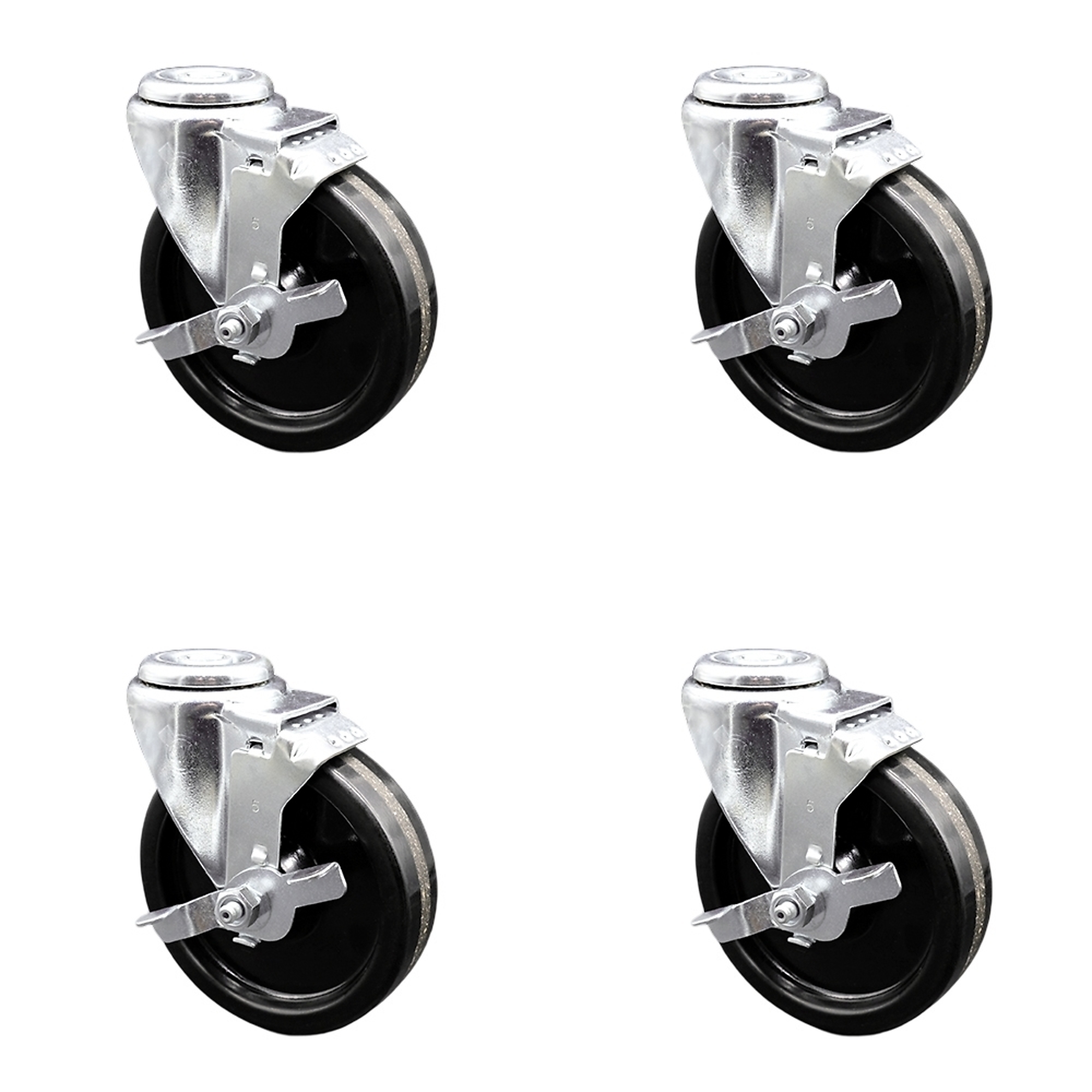 Service Caster, 5Inch x 1 1/4Inch Stem Casters, Wheel Diameter 5 in, Caster Type Swivel, Package (qty.) 4, Model SCC-BH20S514-PHR-TLB-4