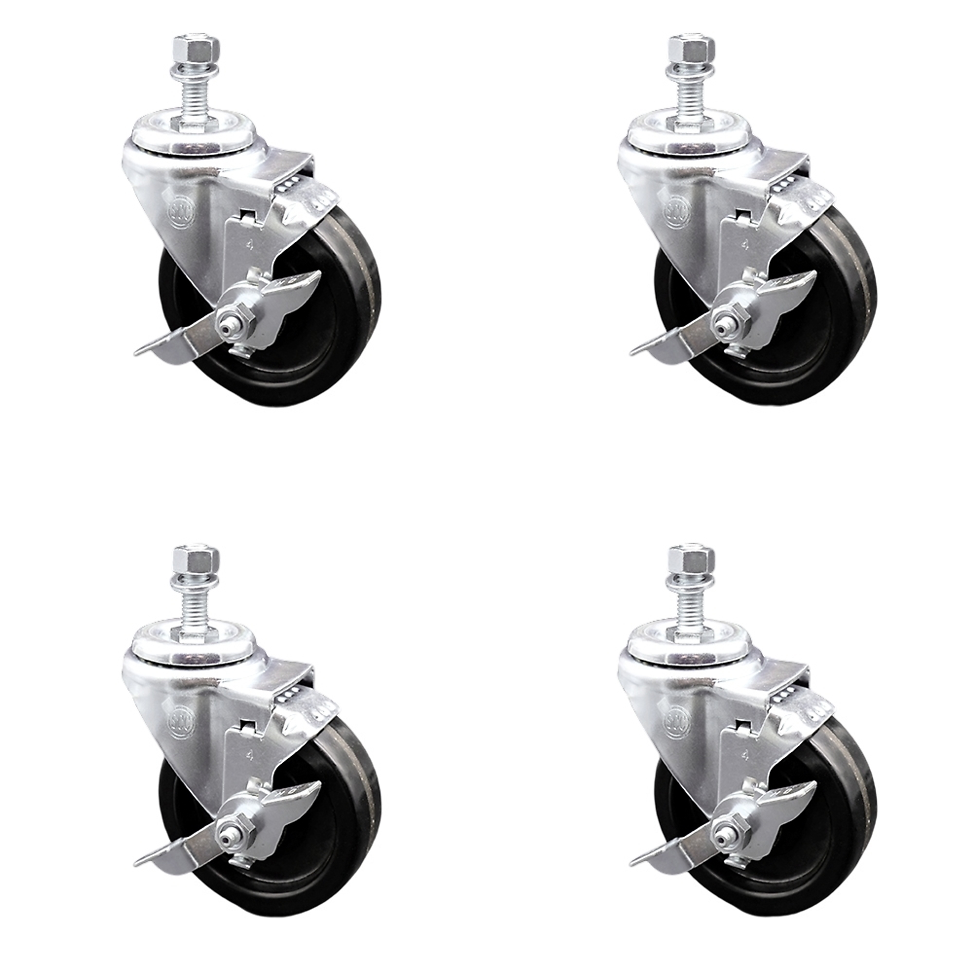 Service Caster, 4Inch x 1 1/4Inch Stem Casters, Wheel Diameter 4 in, Caster Type Swivel, Package (qty.) 4, Model SCC-TS20S414-PHR-TLB-121315-4