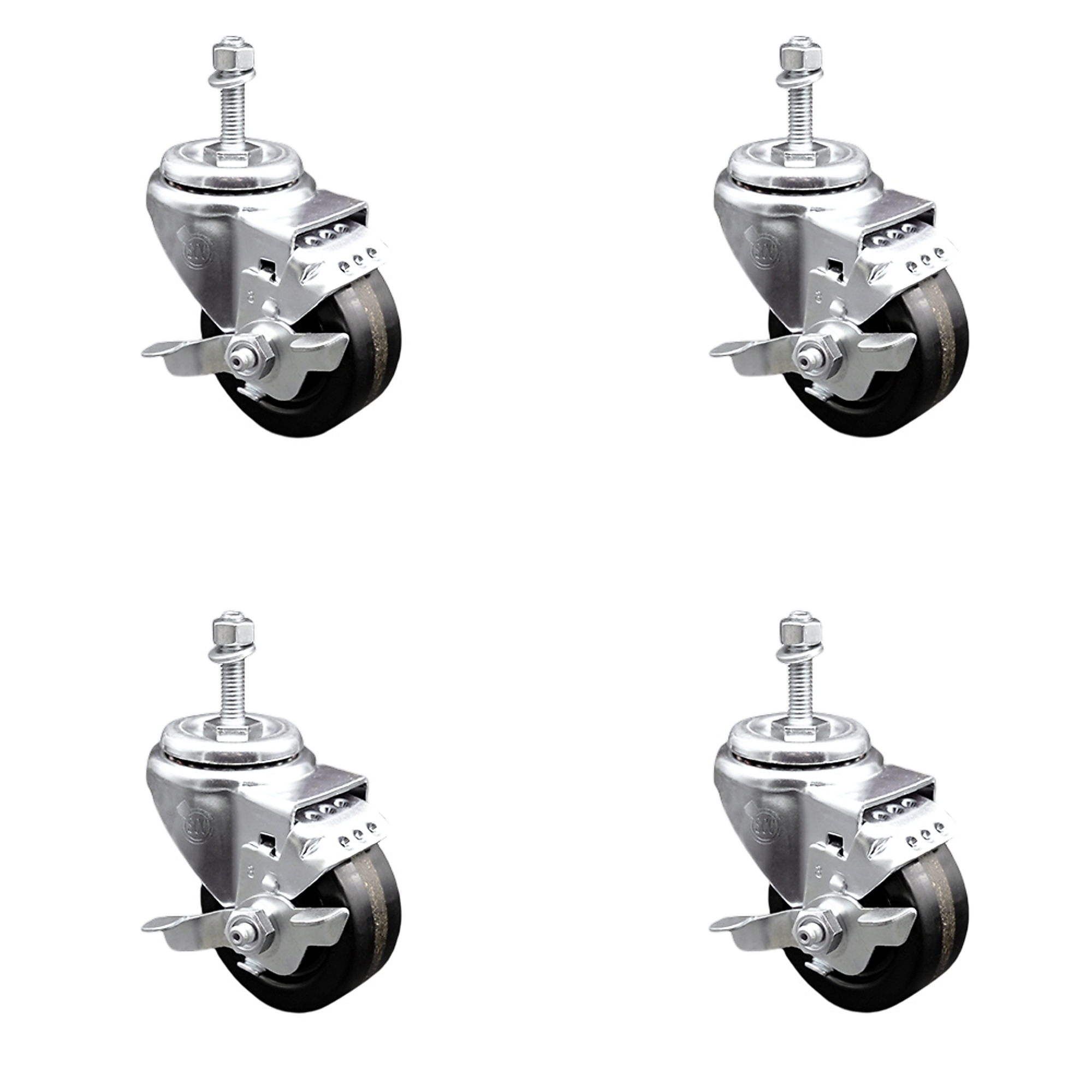 Service Caster, 3 1/2Inch x 1 1/4Inch Stem Casters, Wheel Diameter 3.5 in, Caster Type Swivel, Package (qty.) 4, Model SCC-TS20S3514-PHR-TLB-381615-4