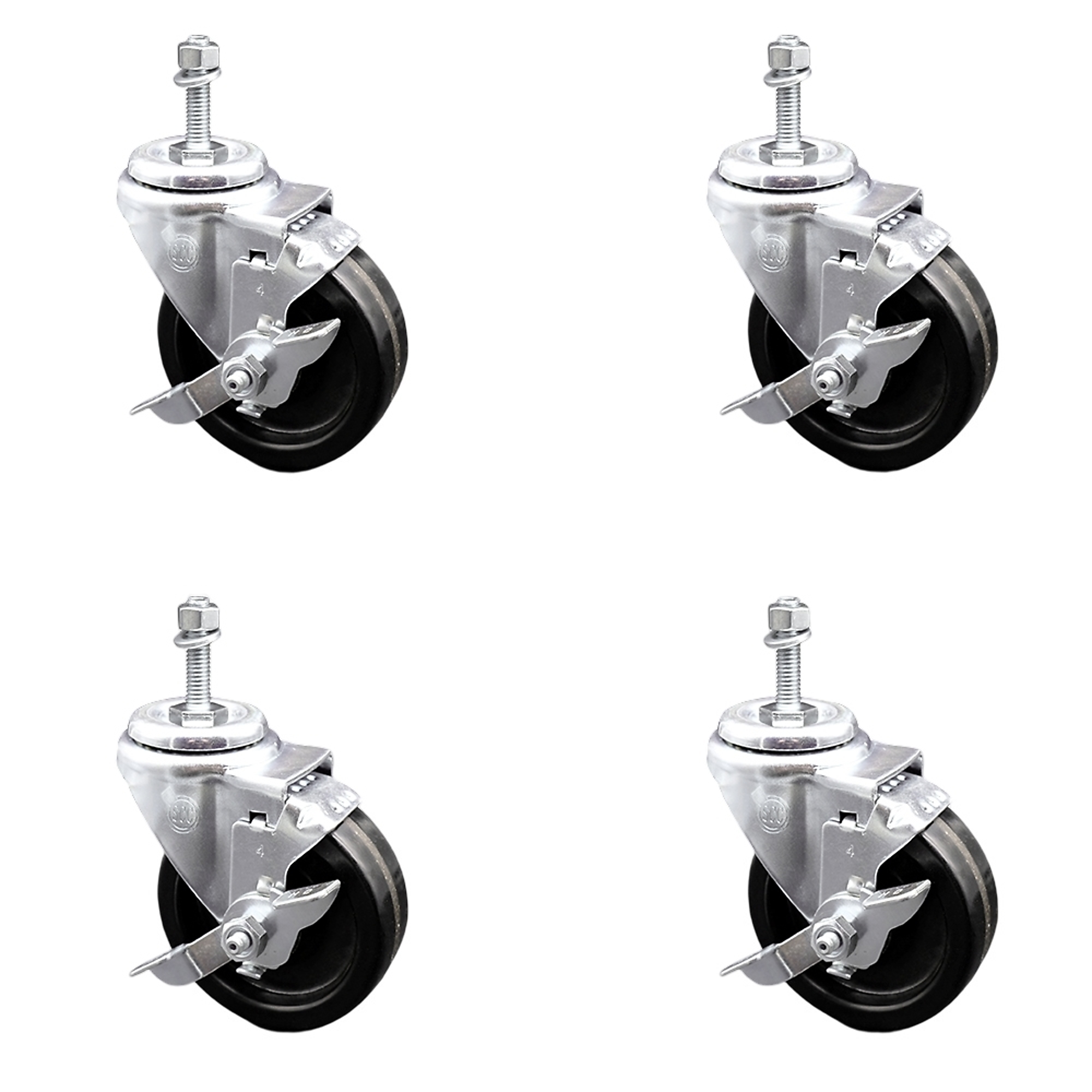 Service Caster, 4Inch x 1 1/4Inch Stem Casters, Wheel Diameter 4 in, Caster Type Swivel, Package (qty.) 4, Model SCC-TS20S414-PHR-TLB-M1015-4