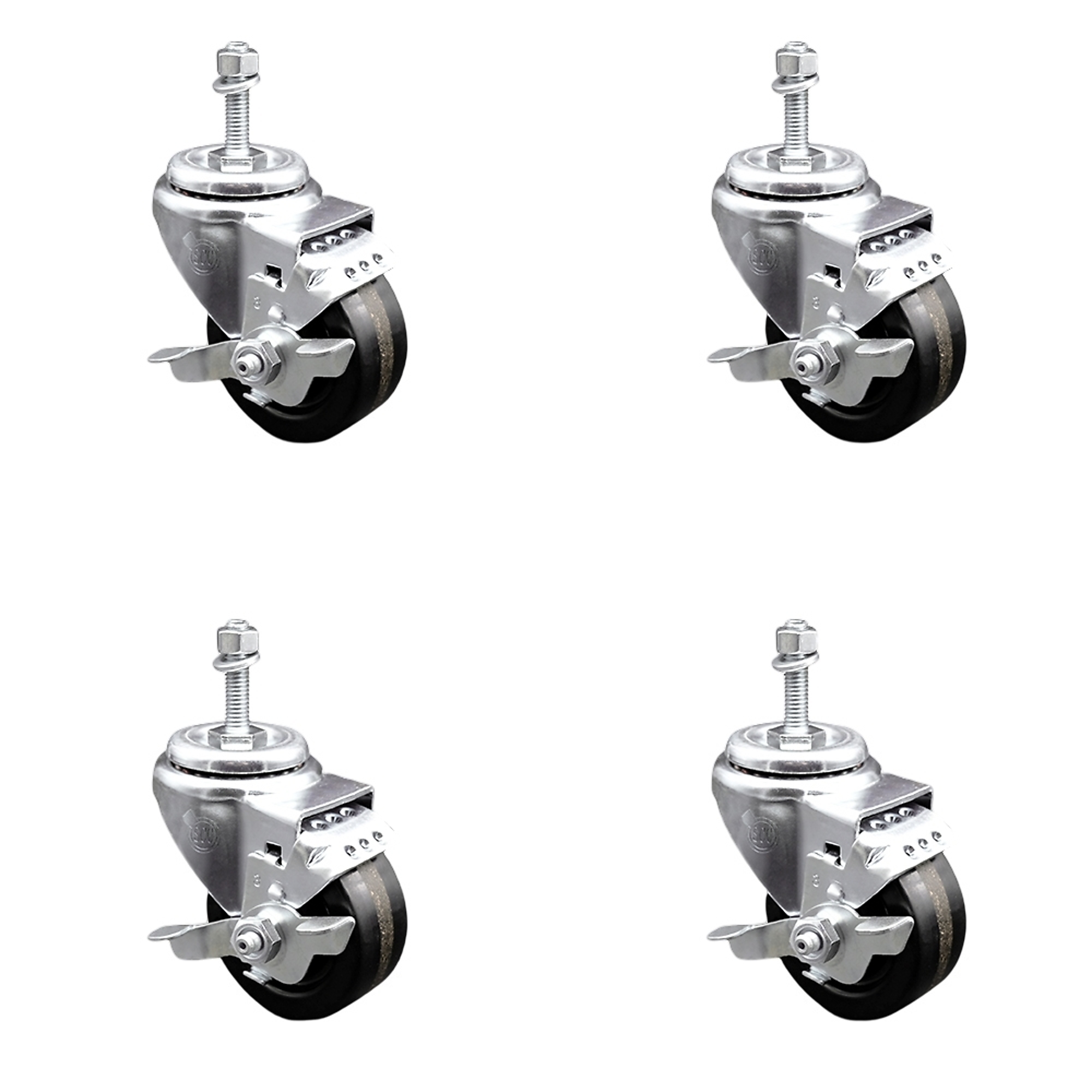 Service Caster, 3 1/2Inch x 1 1/4Inch Stem Casters, Wheel Diameter 3.5 in, Caster Type Swivel, Package (qty.) 4, Model SCC-TS20S3514-PHR-TLB-M1015-4