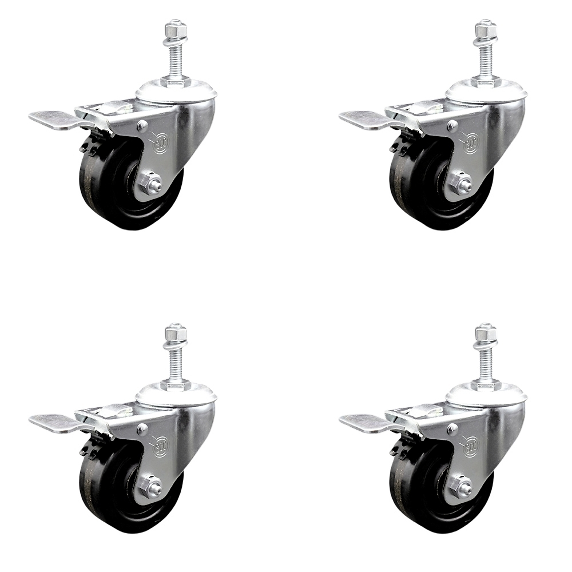 Service Caster, 3 1/2Inch x 1 1/4Inch Stem Casters, Wheel Diameter 3.5 in, Caster Type Swivel, Package (qty.) 4, Model SCC-TSTTL20S3514-PHR-M1015-4