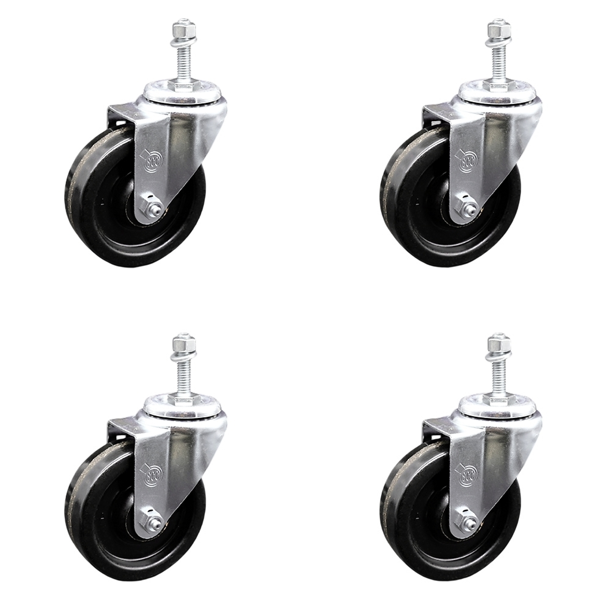 Service Caster, 4Inch x 1 1/4Inch Stem Casters, Wheel Diameter 4 in, Caster Type Swivel, Package (qty.) 4, Model SCC-TS20S414-PHR-M1015-4