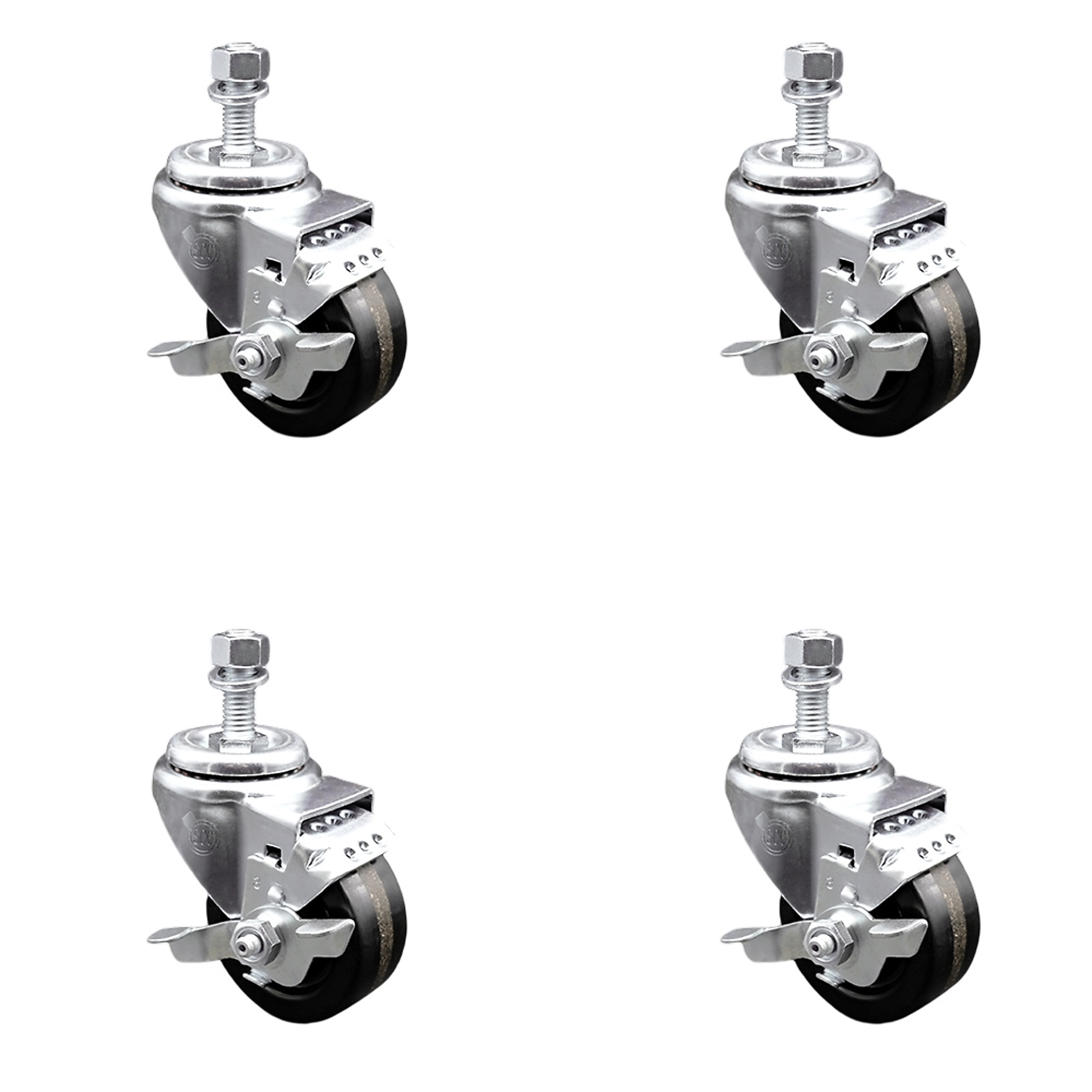 Service Caster, 3 1/2Inch x 1 1/4Inch Stem Casters, Wheel Diameter 3.5 in, Caster Type Swivel, Package (qty.) 4, Model SCC-TS20S3514-PHR-TLB-M1215-4