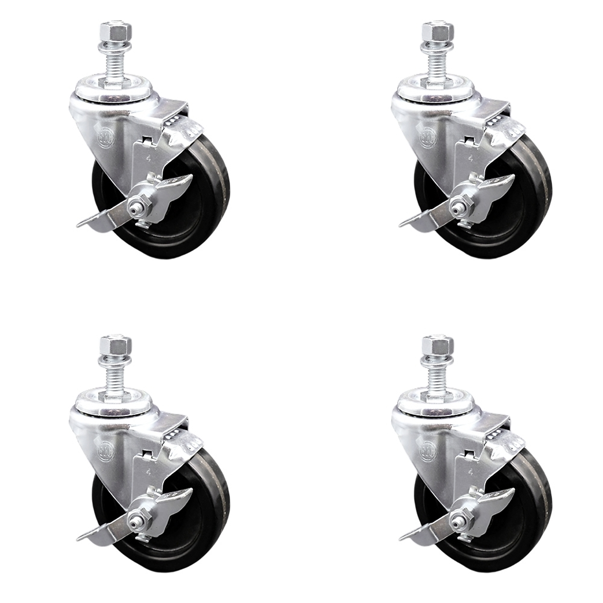 Service Caster, 4Inch x 1 1/4Inch Stem Casters, Wheel Diameter 4 in, Caster Type Swivel, Package (qty.) 4, Model SCC-TS20S414-PHR-TLB-M1215-4