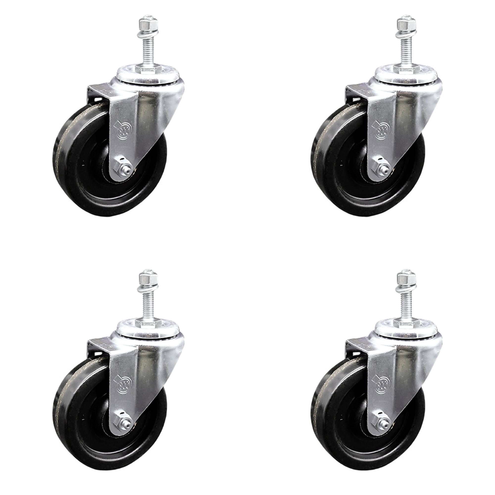 Service Caster, 4Inch x 1 1/4Inch Stem Casters, Wheel Diameter 4 in, Caster Type Swivel, Package (qty.) 4, Model SCC-TS20S414-PHR-381615-4