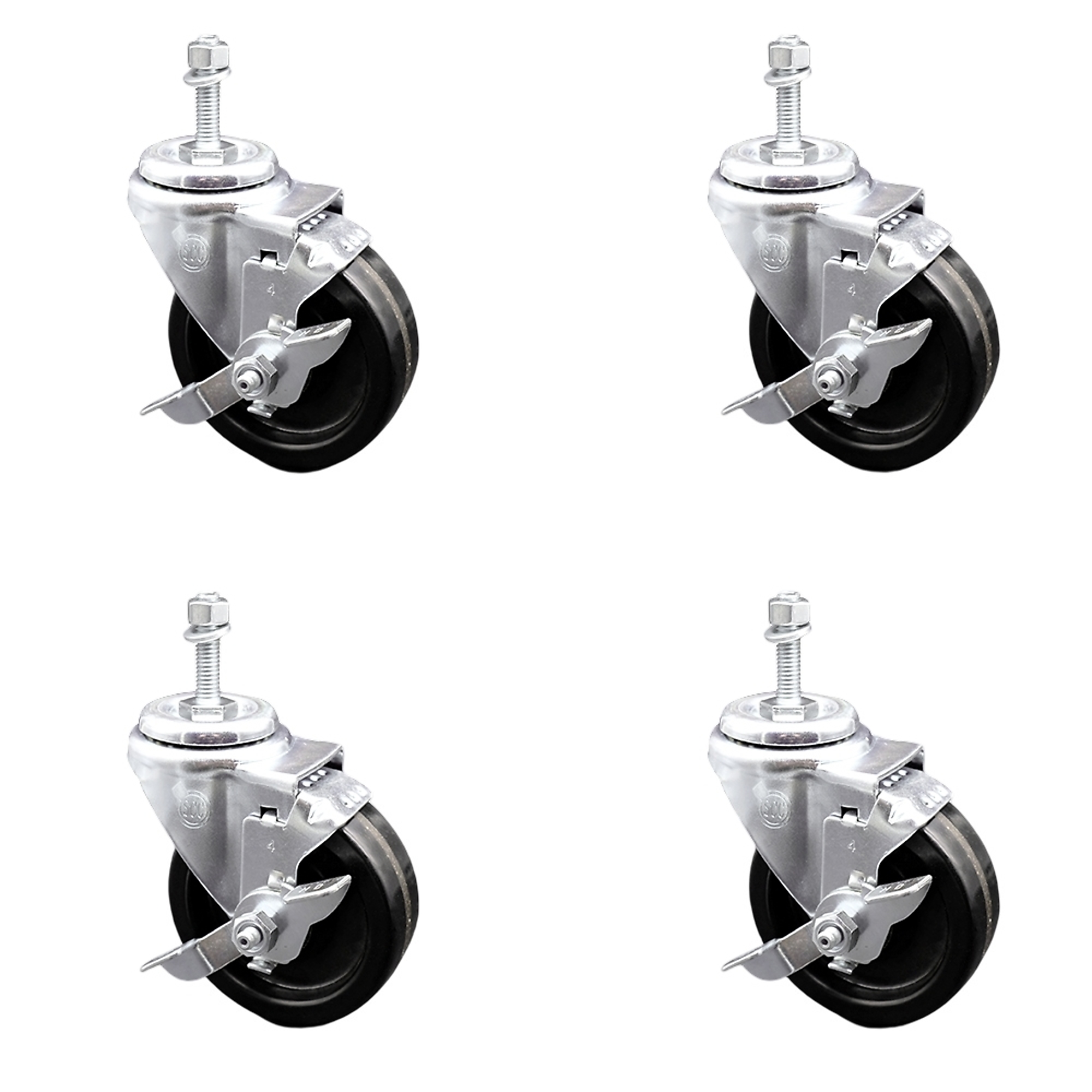 Service Caster, 4Inch x 1 1/4Inch Stem Casters, Wheel Diameter 4 in, Caster Type Swivel, Package (qty.) 4, Model SCC-TS20S414-PHR-TLB-381615-4