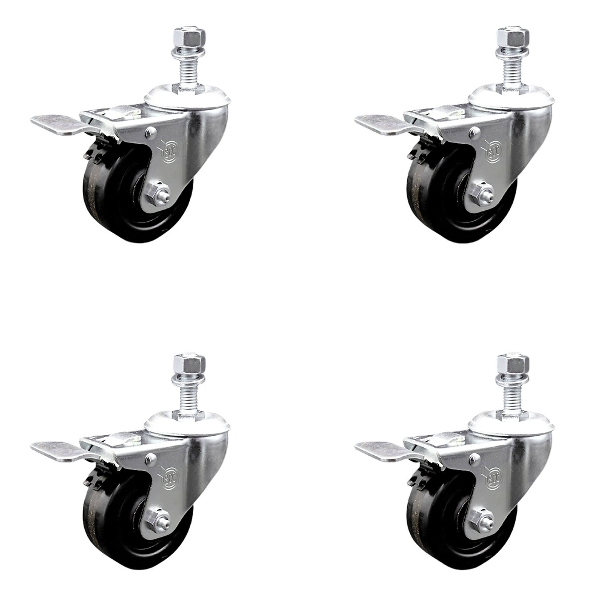 Service Caster, 3Inch x 1 1/4Inch Stem Casters, Wheel Diameter 3 in, Caster Type Swivel, Package (qty.) 4, Model SCC-TSTTL20S314-PHR-M1215-4