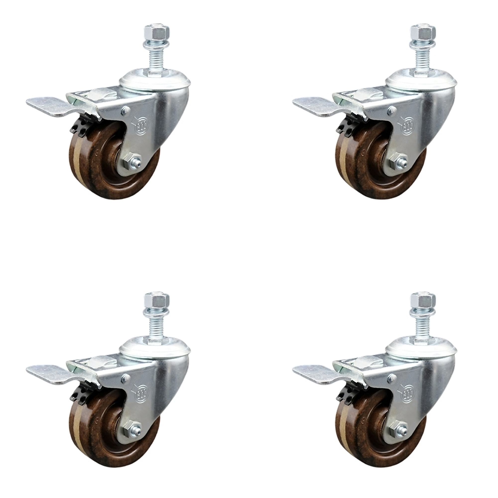 Service Caster, 3Inch x 1 1/4Inch Stem Casters, Wheel Diameter 3 in, Caster Type Swivel, Package (qty.) 4, Model SCC-TSTTL20S314-PHRHT-121315-4