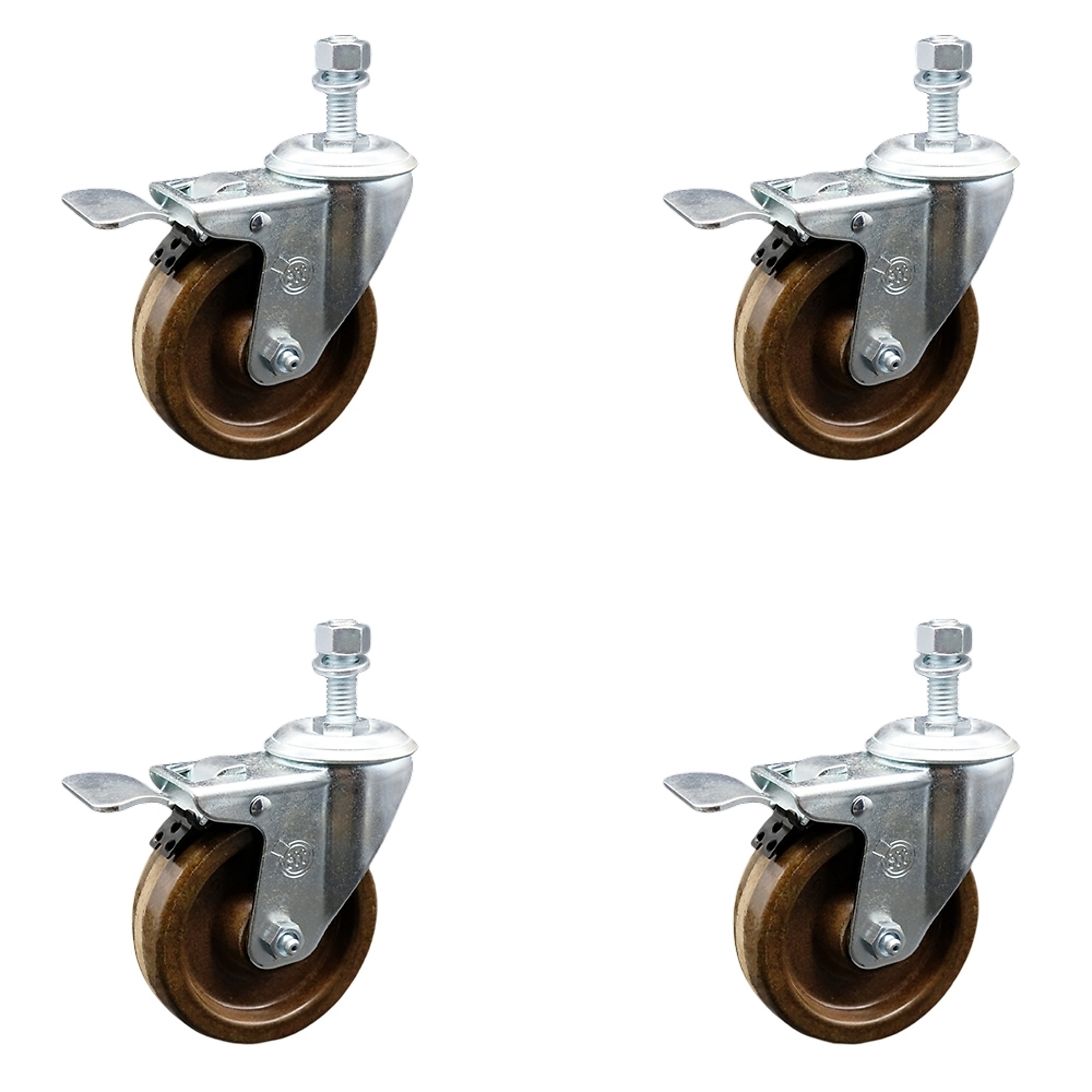 Service Caster, 4Inch x 1 1/4Inch Stem Casters, Wheel Diameter 4 in, Caster Type Swivel, Package (qty.) 4, Model SCC-TSTTL20S414-PHRHT-121315-4