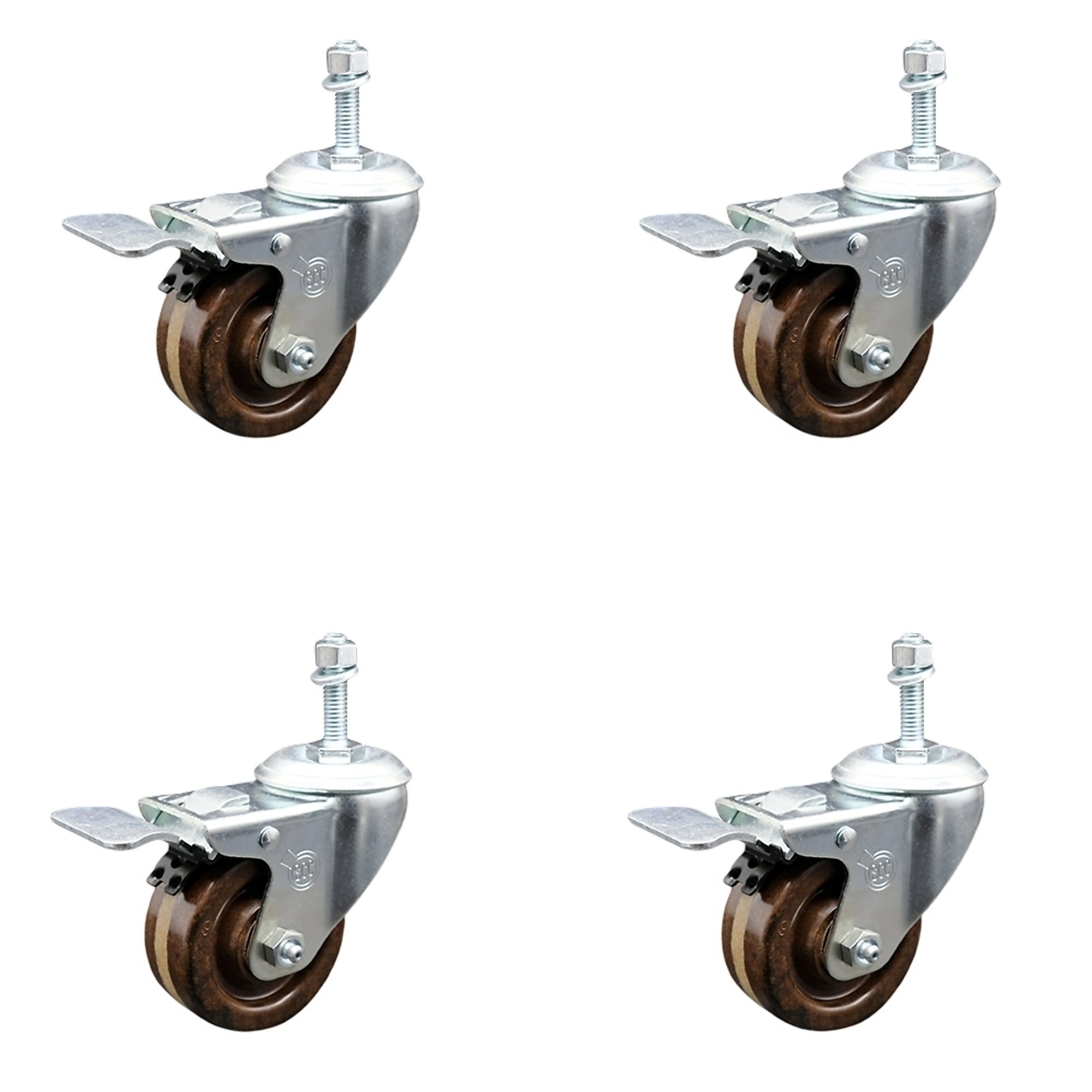 Service Caster, 3Inch x 1 1/4Inch Stem Casters, Wheel Diameter 3 in, Caster Type Swivel, Package (qty.) 4, Model SCC-TSTTL20S314-PHRHT-381615-4