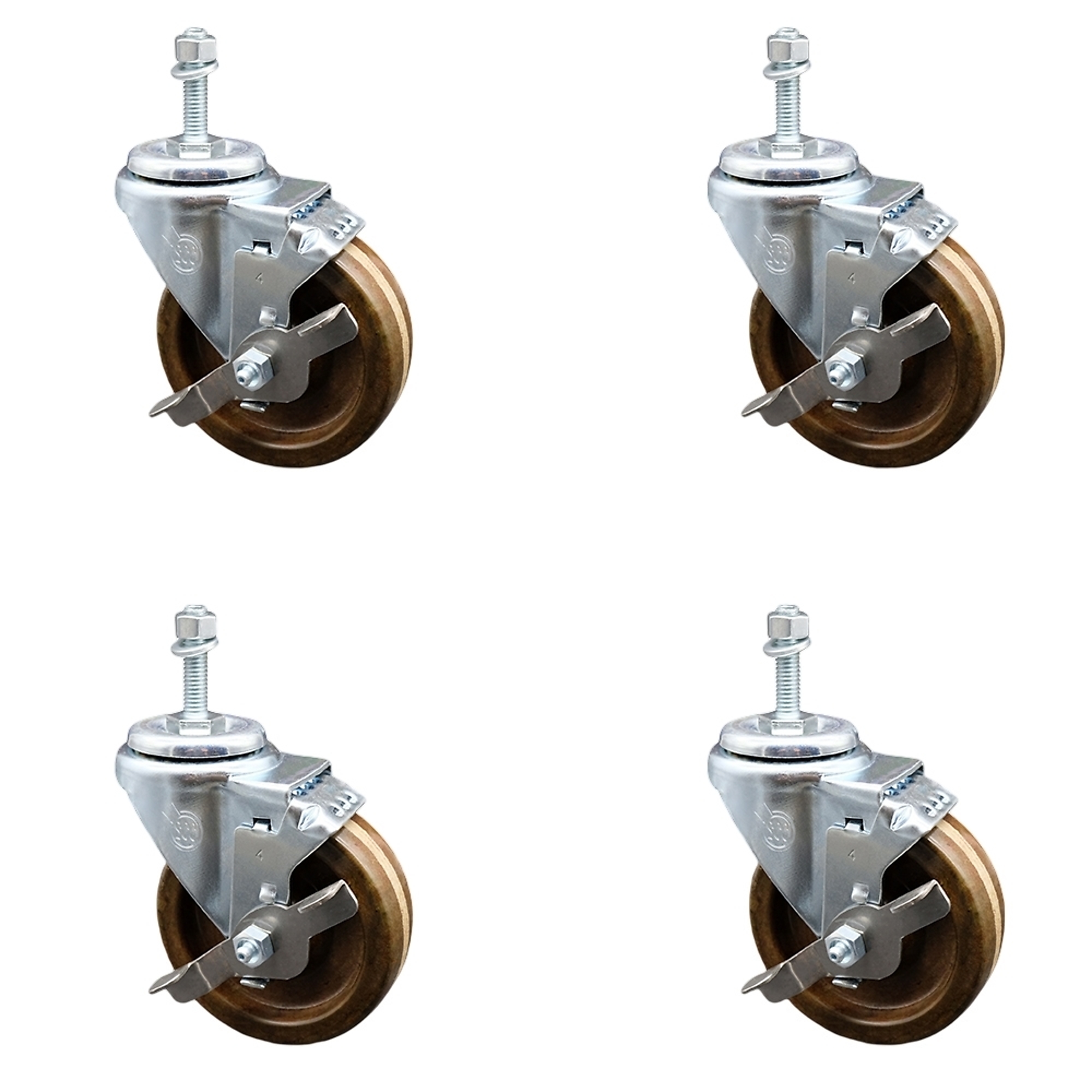 Service Caster, 4Inch x 1 1/4Inch Stem Casters, Wheel Diameter 4 in, Caster Type Swivel, Package (qty.) 4, Model SCC-TS20S414-PHRHT-TLB-M1015-4