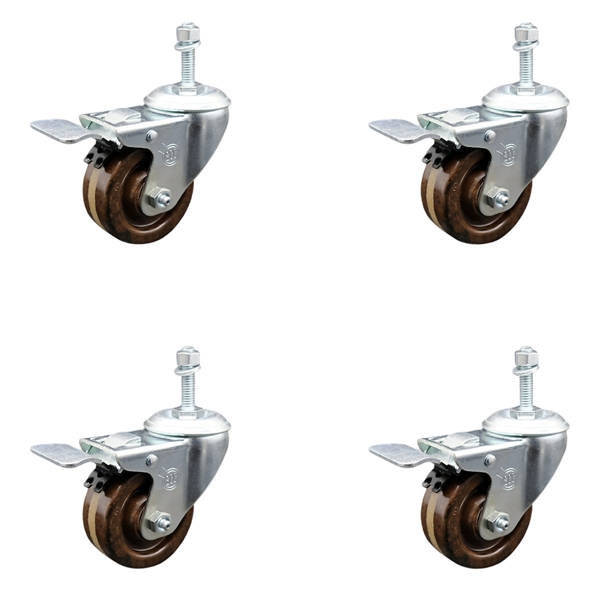 Service Caster, 3Inch x 1 1/4Inch Stem Casters, Wheel Diameter 3 in, Caster Type Swivel, Package (qty.) 4, Model SCC-TSTTL20S314-PHRHT-M1215-4