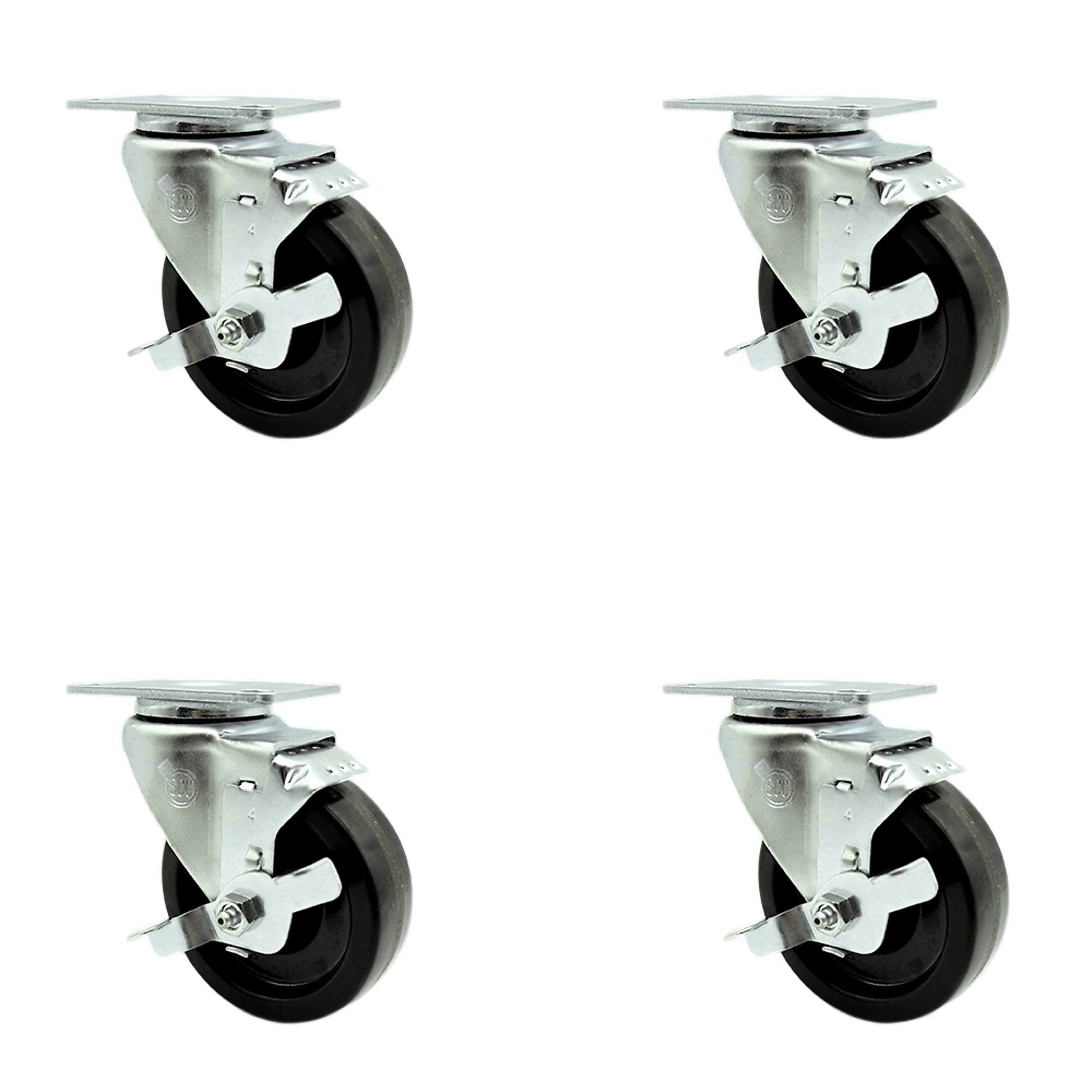 Service Caster, 4Inch x 1 1/4Inch Plate Casters, Wheel Diameter 4 in, Caster Type Swivel, Package (qty.) 4, Model SCC-SS20S414-PHS-TLB-4