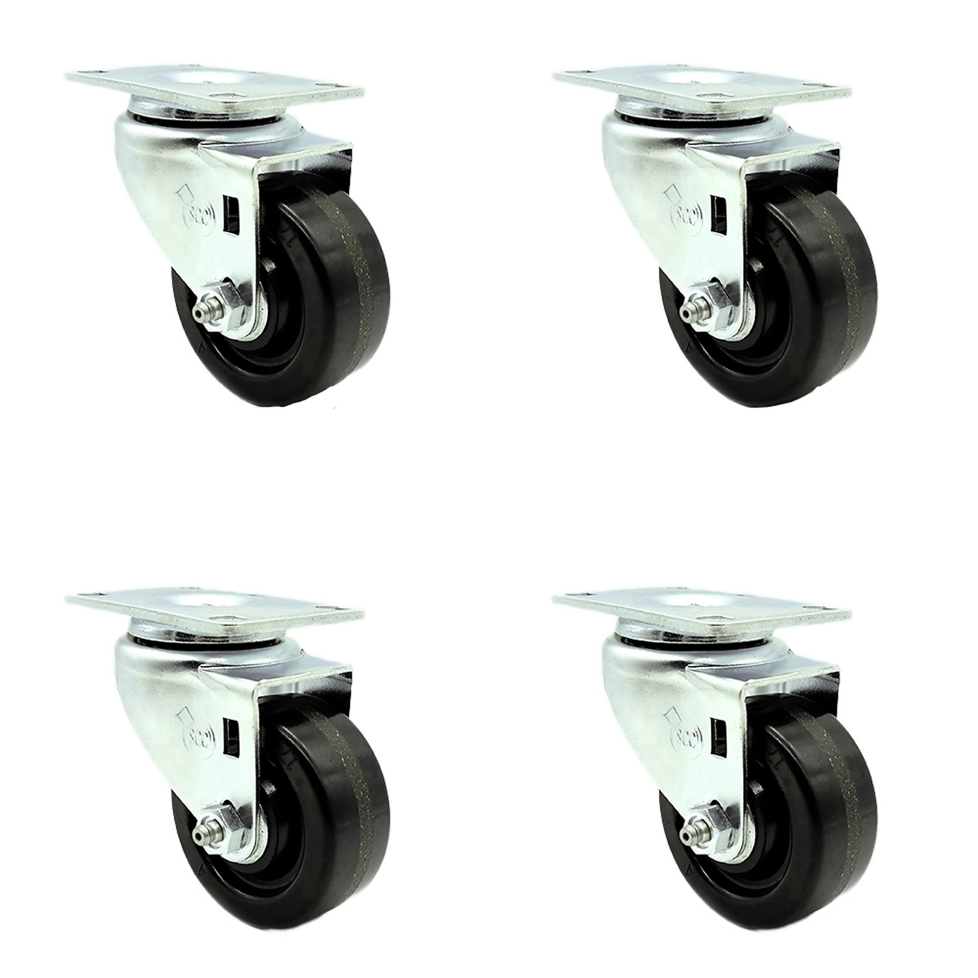 Service Caster, 3Inch x 1 1/4Inch Plate Casters, Wheel Diameter 3 in, Caster Type Swivel, Package (qty.) 4, Model SCC-SS20S314-PHS-4