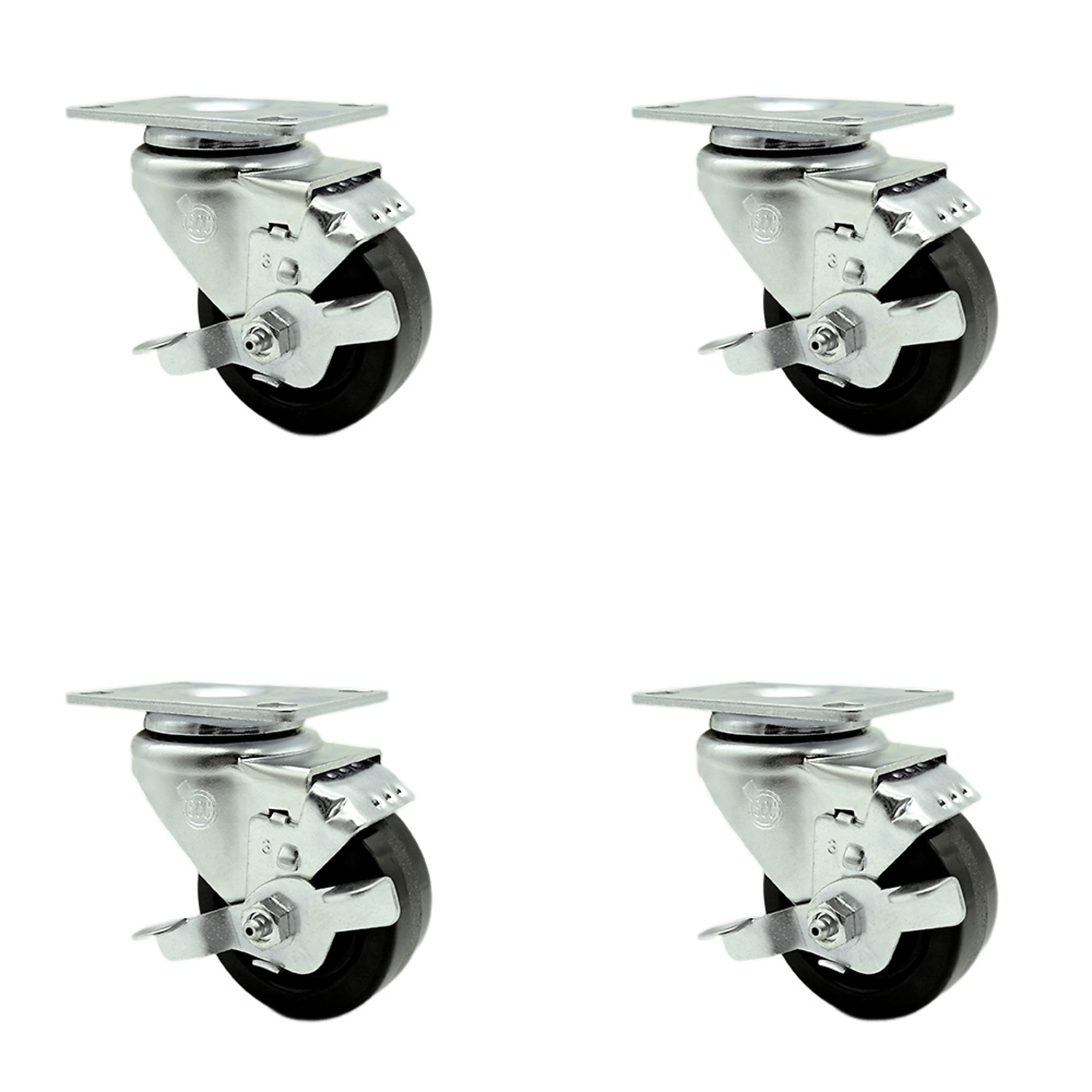 Service Caster, 3 1/2Inch x 1 1/4Inch Plate Casters, Wheel Diameter 3.5 in, Caster Type Swivel, Package (qty.) 4, Model SCC-SS20S3514-PHS-TLB-4