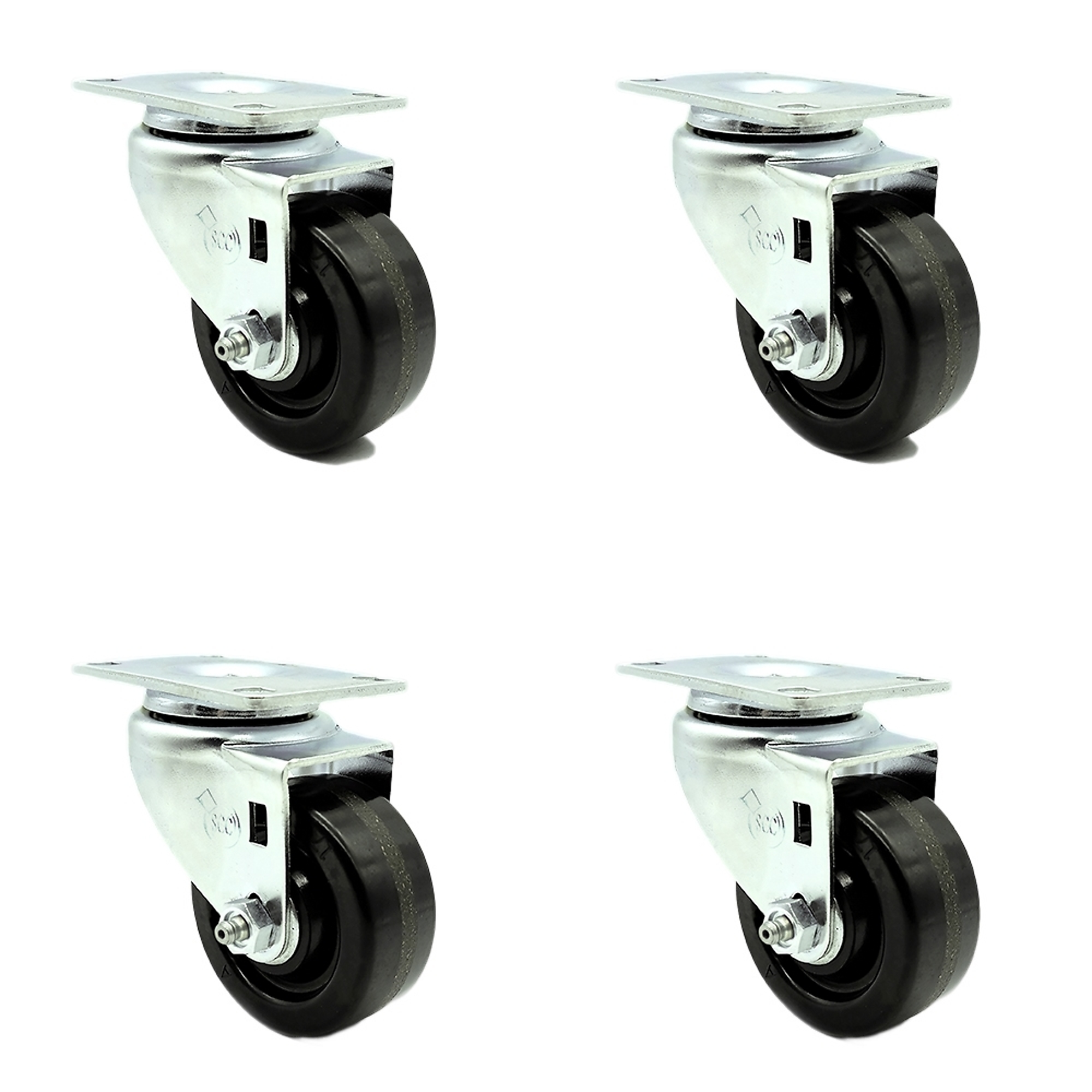 Service Caster, 3 1/2Inch x 1 1/4Inch Plate Casters, Wheel Diameter 3.5 in, Caster Type Swivel, Package (qty.) 4, Model SCC-SS20S3514-PHS-4